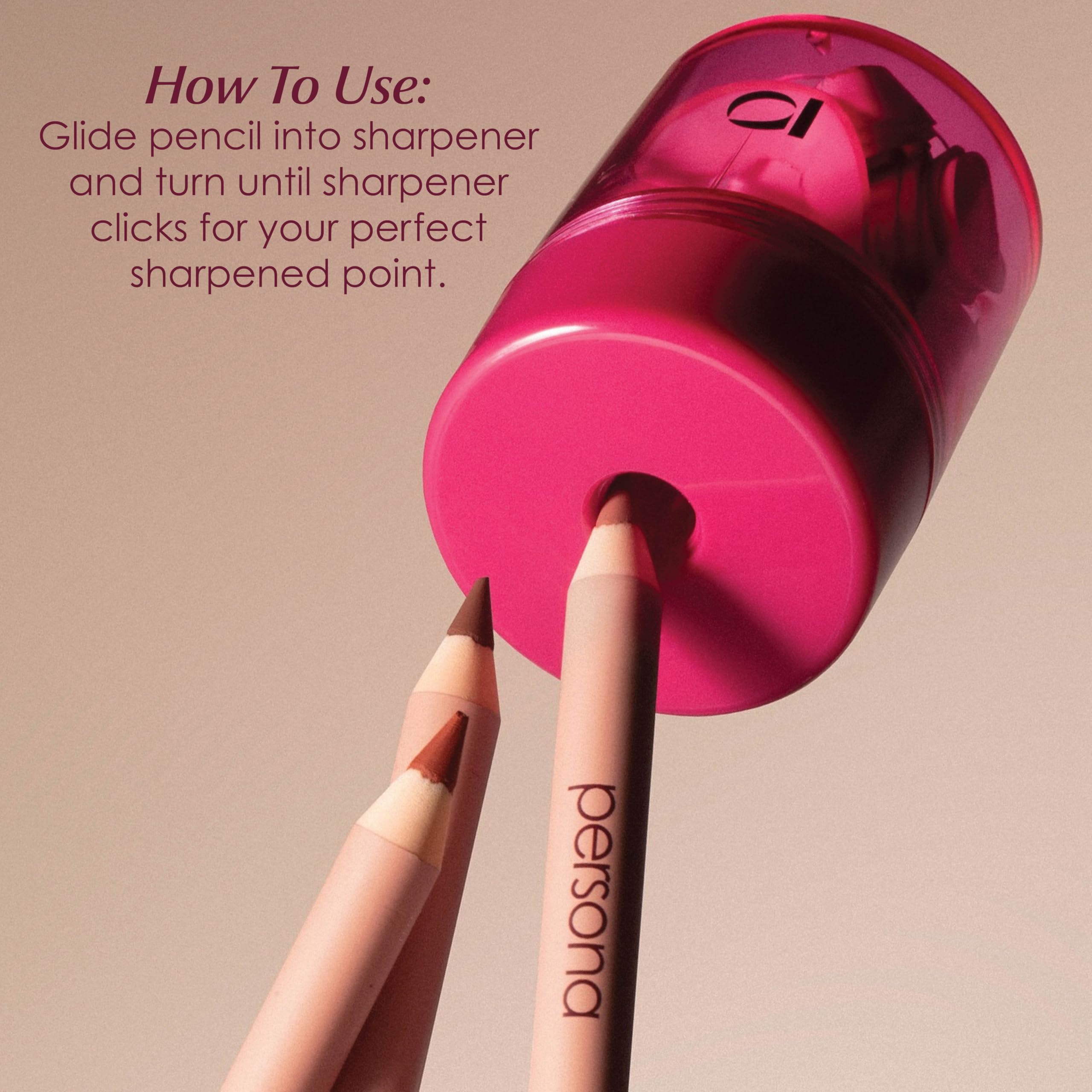 PERSONA Cosmetics Pencil Sharpener | Sharpens Lip & Eye Pencils with Precision | Easy-to-Use Design for Smooth, Flawless Application | Compact, Travel-Friendly | Vegan, Cruelty-Free, Made in USA