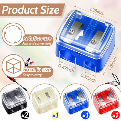 Chuangdi 5 Pack Makeup Pencil Sharpener, Dual Hole Cosmetic Pencil Sharpener for Lip Liner Eyeliner, Plastic Cosmetic Manual Tools for Women Makeup Artists (Colorful, Classic)