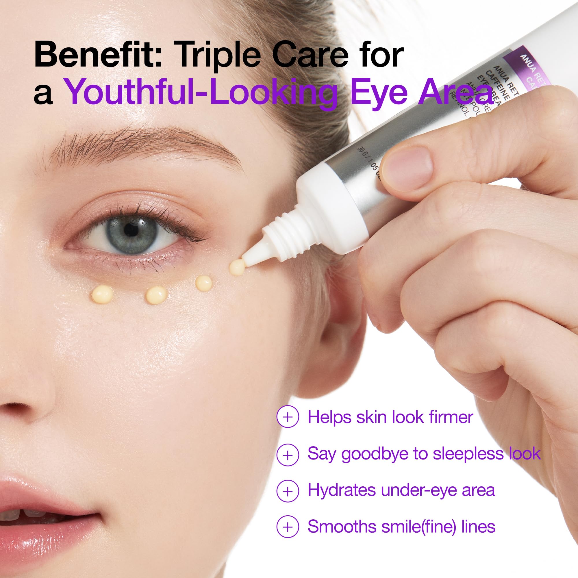 Anua Retinol 0.1 Caffeine Revitalizing Eye Cream, Lightweight Formula for Dark Circles & Puffiness, Hydrating for Sensitive Skin, Korean Skincare,1.05 fl oz