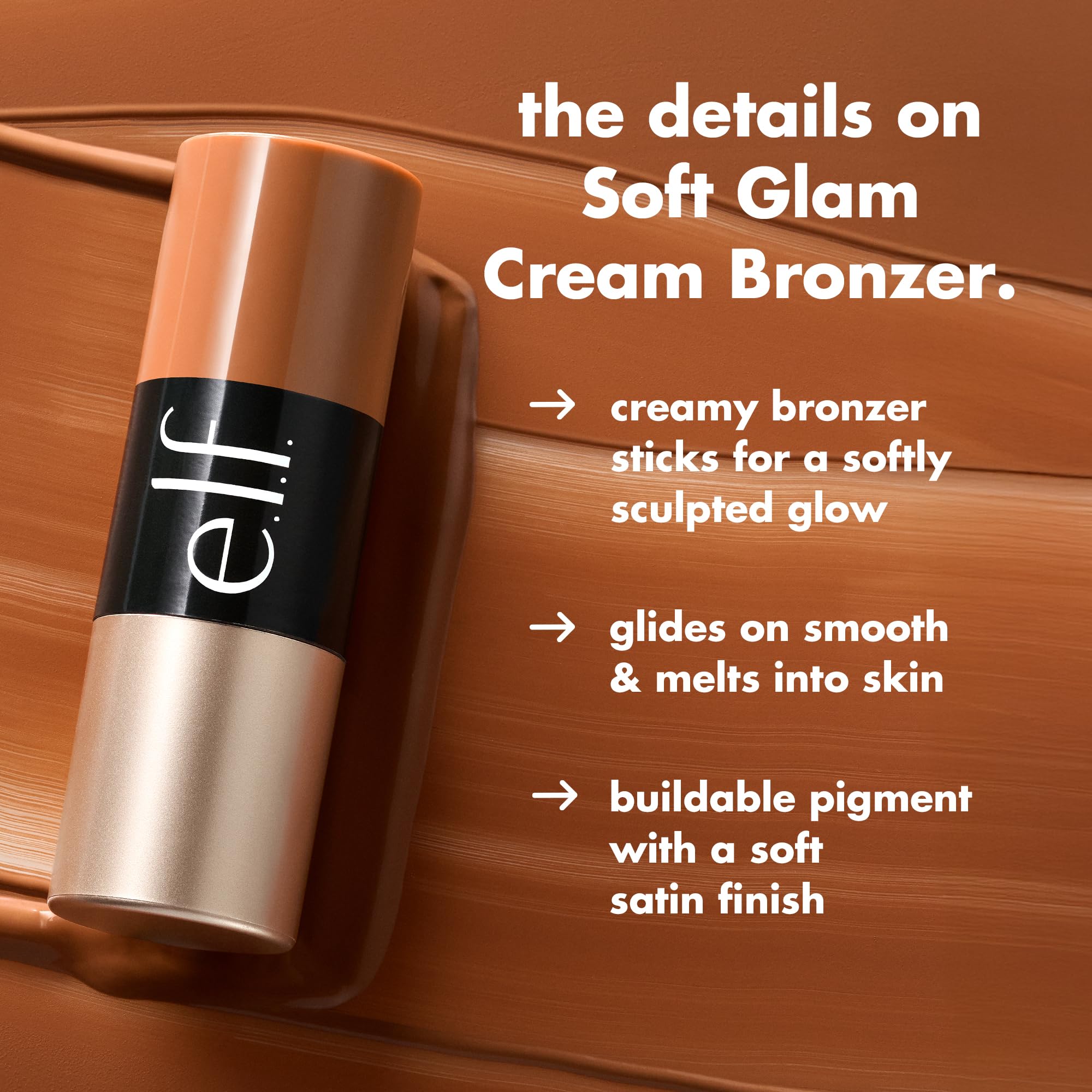 e.l.f. Soft Glam Cream Bronzer Stick, Buildable Cream Bronzer for A Long-Lasting Sculpted Glow & Satin Finish, Twist-Up Design, Vegan & Cruelty-Free, Medium