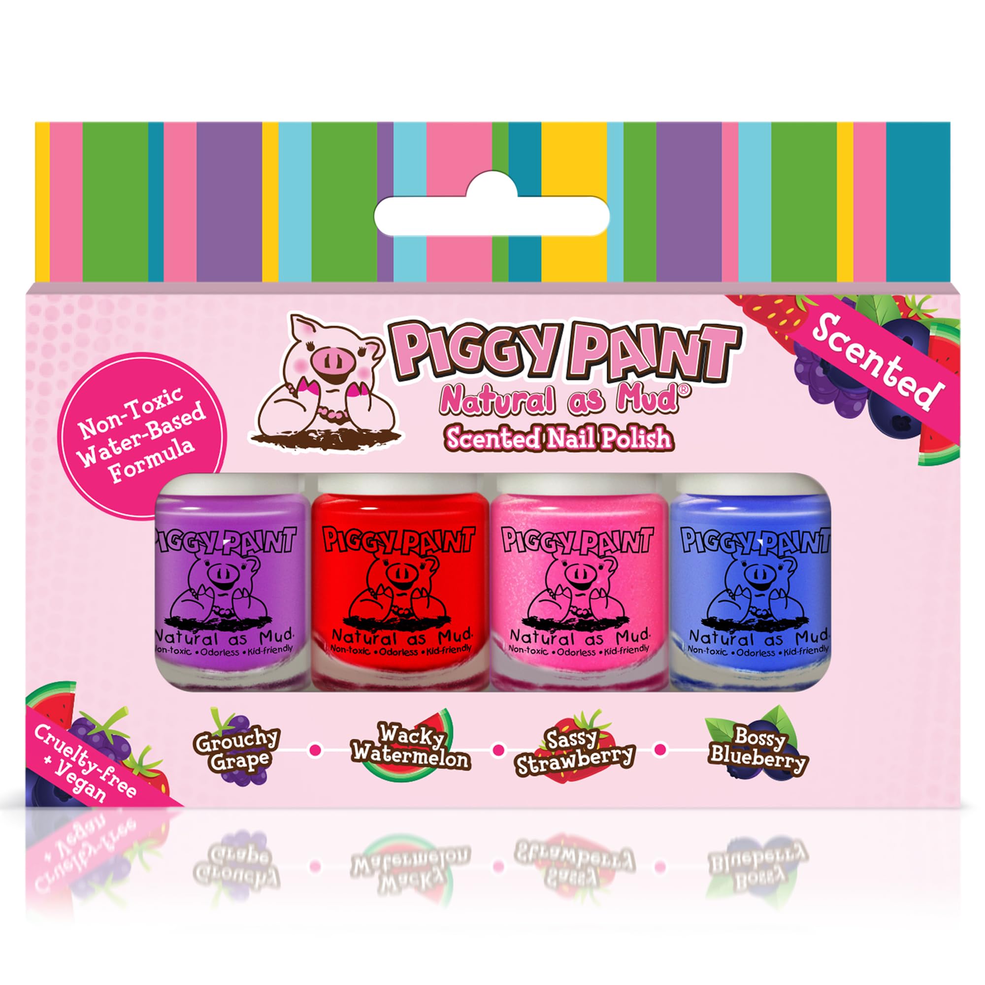 Piggy Paint Nail Polish - Non-Toxic Polish for Little Girls, Toddlers, & Kids, Water Based Formula, Safe, Cruelty Free, Vegan, & Natural, Durable Finish - Scented (4 Color Set)