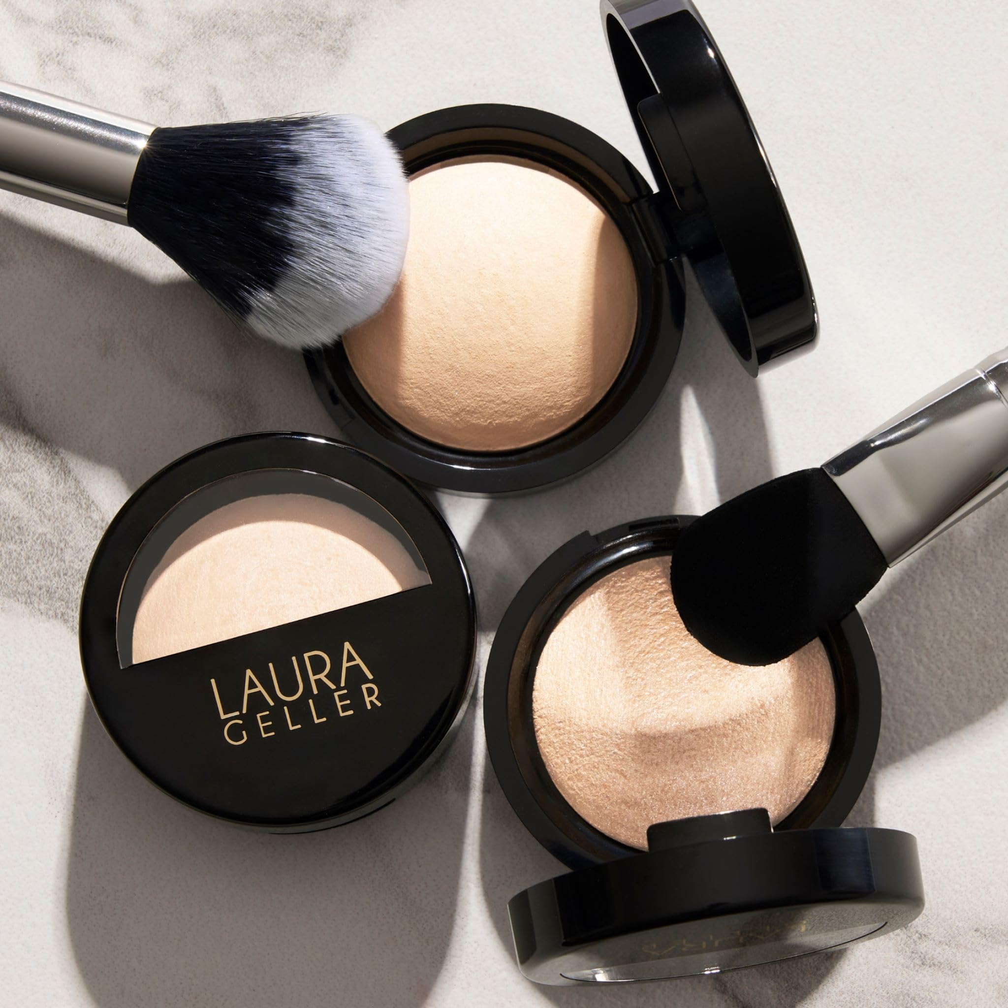 LAURA GELLER NEW YORK Baked Marbleized Highlighter (Travel Size), Portofino- Radiance Enhancing Makeup - Powder Highlighter Face Makeup
