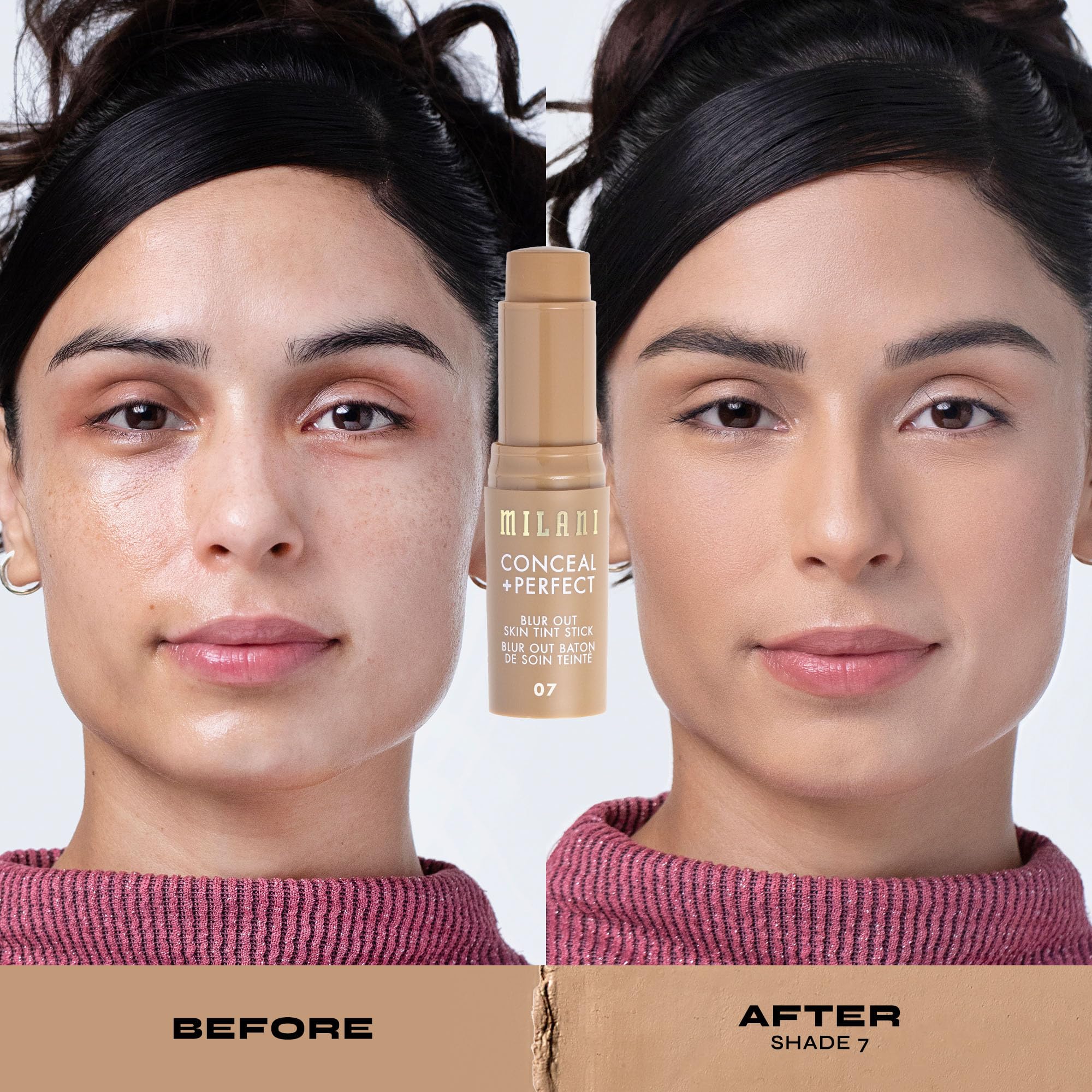 Milani Conceal + Perfect Blur Out Skin Tint Stick - Light to Medium Coverage Tinted Moisturizer Stick with Vitamin C & E - Soft Matte, Pore Blurring Natural Finish 07-Light Medium Neutral