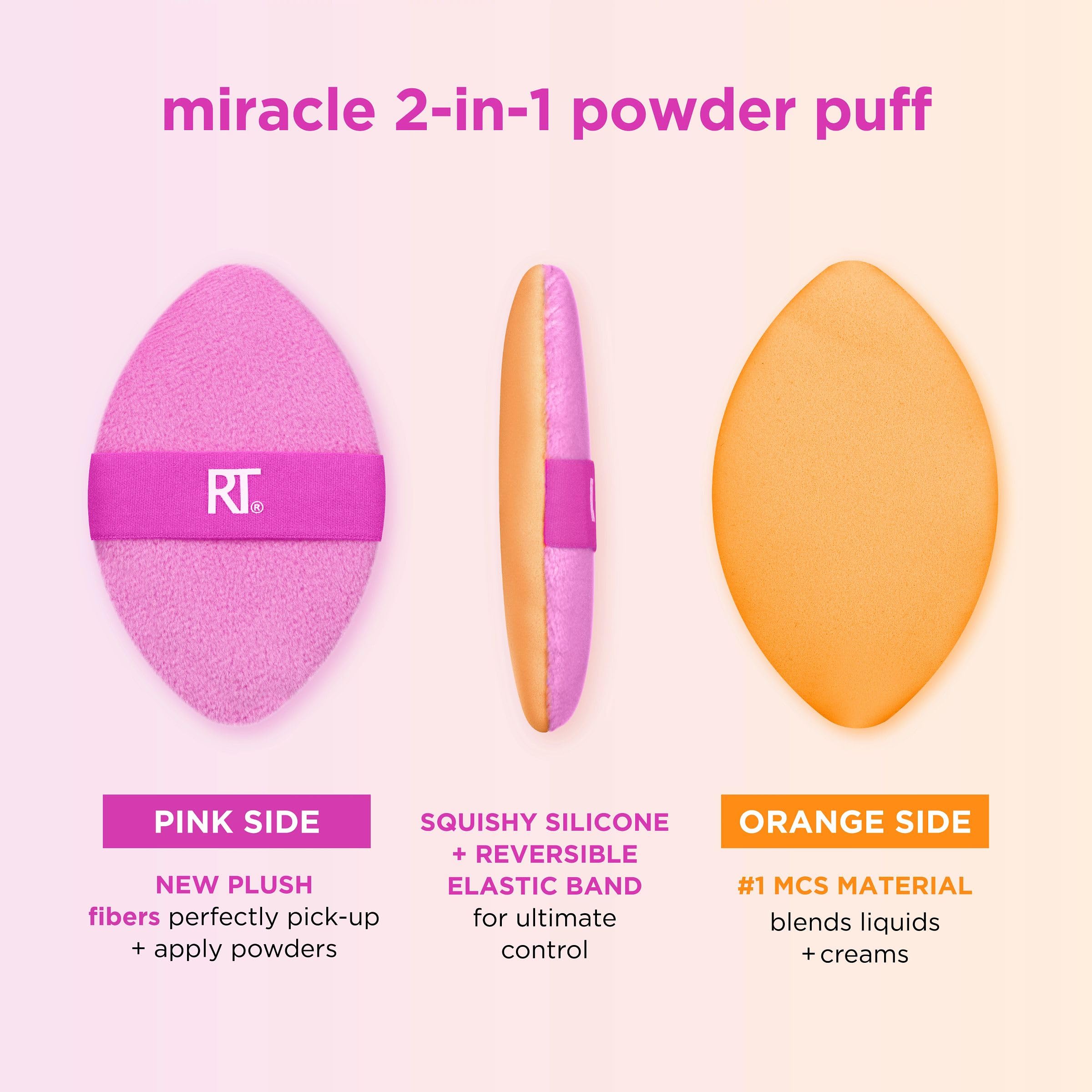 Real Techniques Miracle Complexion Sponge + Miracle 2-In-1 Powder Puff, Makeup Blending Sponge & Dual-Sided Powder Puff, For Liquids, Creams, & Powders, Vegan & Latex-Free, 2 Count