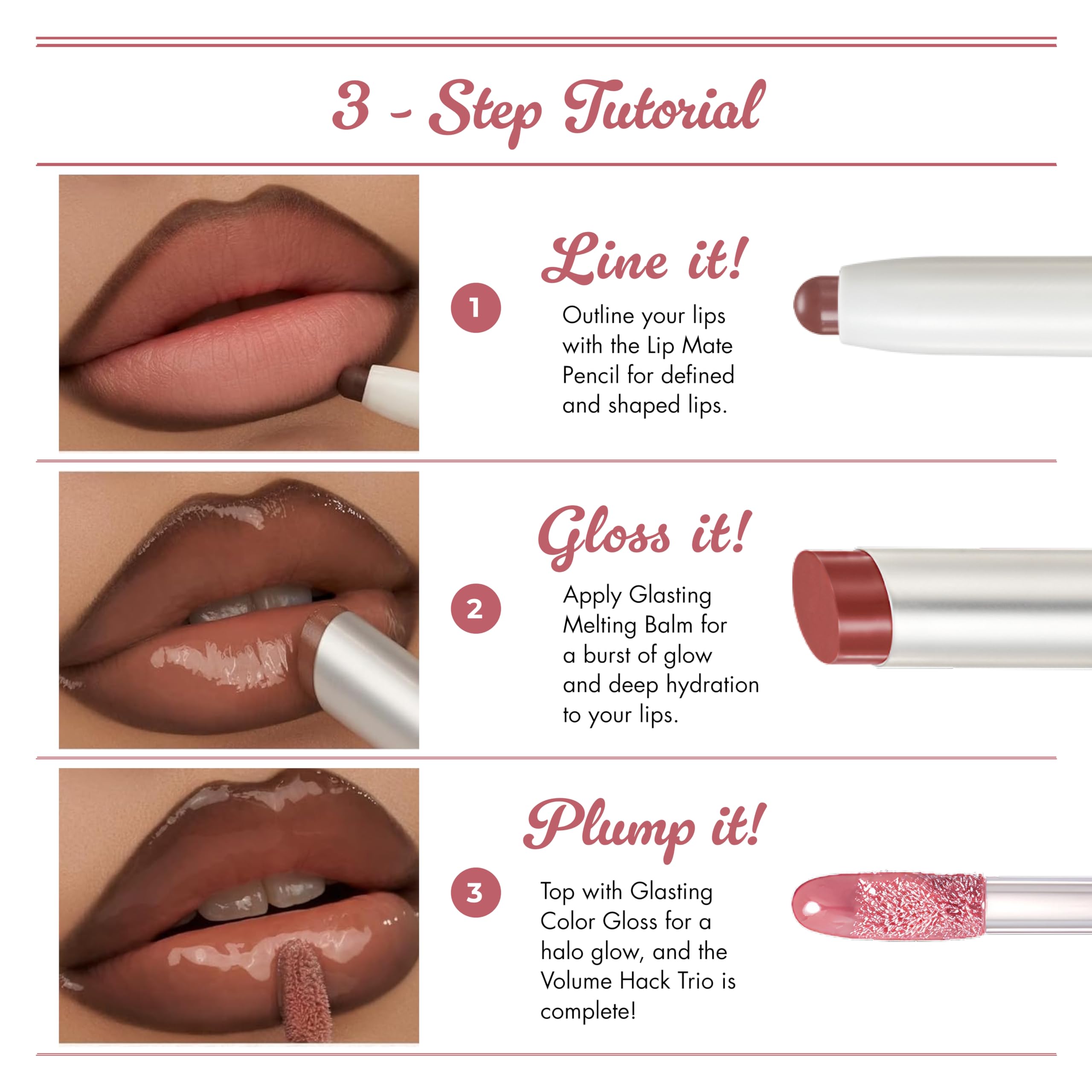 rom&nd Volume Hack Trio Berry Nude Set | 3-Step Plumping Lip Kit for Defined, High-Shine Lips | TikTok Viral Cool-Tone Gradient