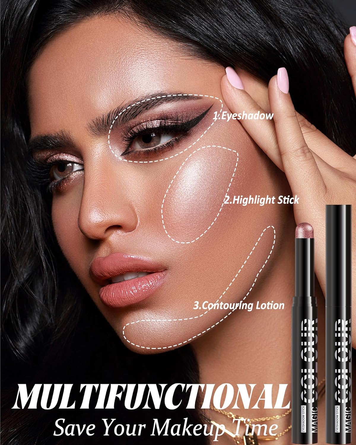 Waterproof Cream Eyeshadow Stick, Purple Shimmer Highly Pigmented Long-lasting Eye Shadow Pencil, Metallic Blendable Eyeshadow Brightener Applicator Stick, Hypoallergenic Women Eye Highlight Makeup-23