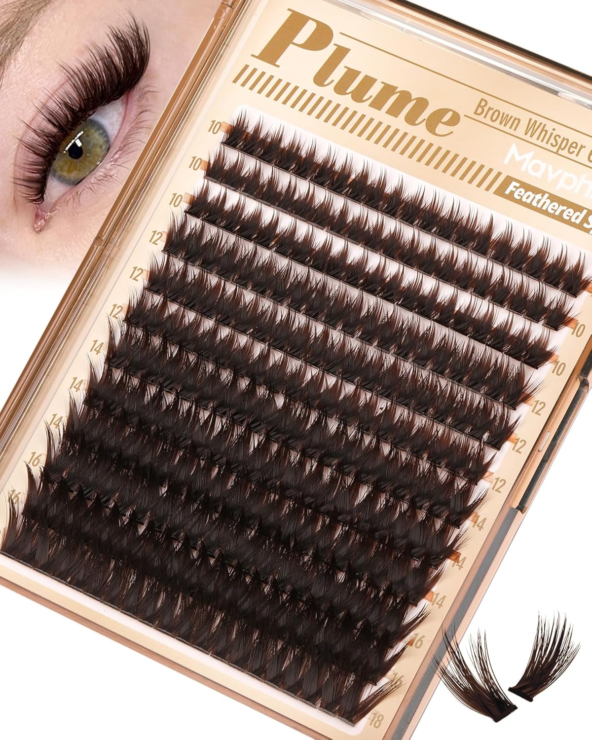 Cat Eye Lash Clusters Brown Eyelash Clusters Fox Eye Individual Lashes Extensions Spiky Cluster Eyelash Extensions Fairy Cluster Lashes Fluffy Anime DIY Lash Pack Pestañas Postizas (CC Curl, 96Pcs)