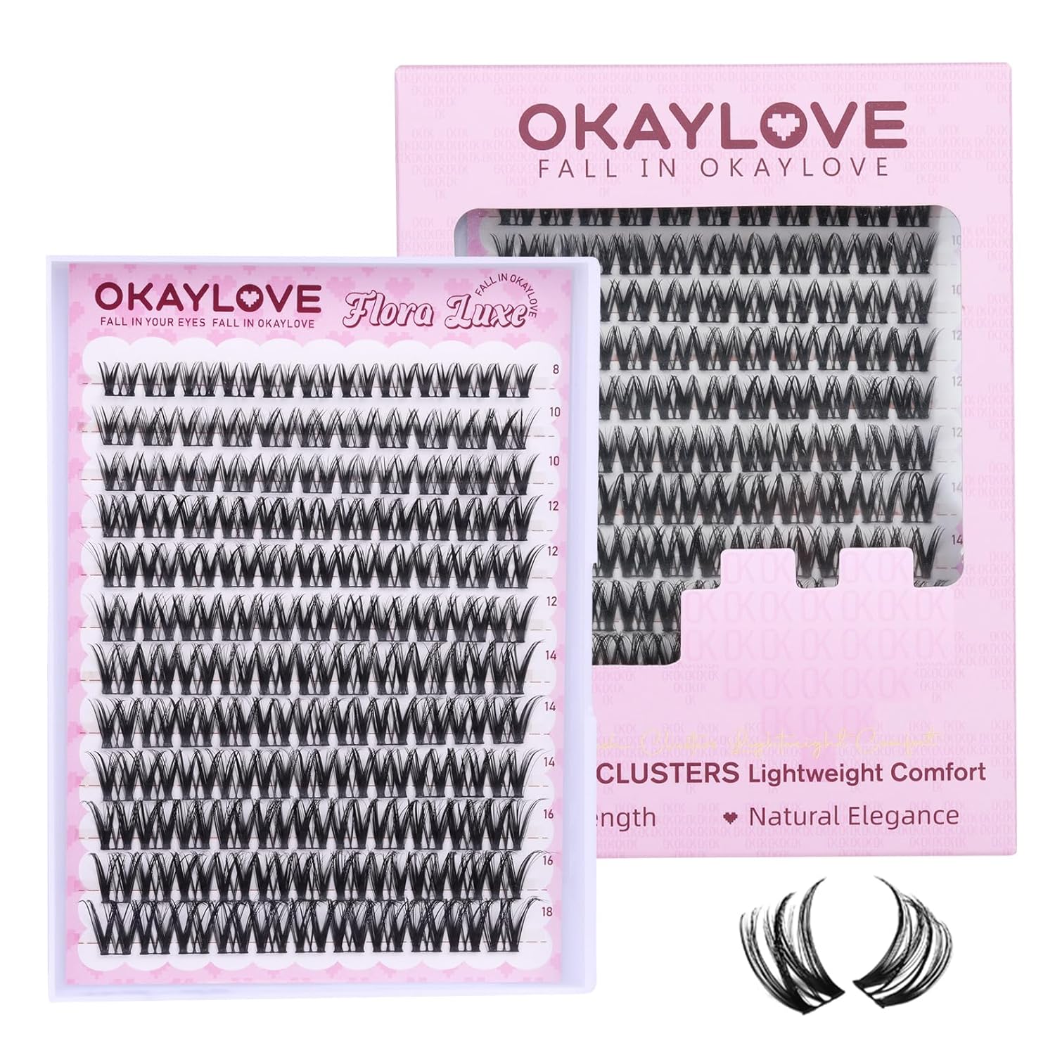 OKAYLOVE Manga Lash Clusters with Spikes, LIRA 8-18mm DIY Cluster Eyelash Extensions Kit, 140pcs CC Curl Clear Band Individual Lashes with Lash Bond and Seal, Remover, Lash Tweezers