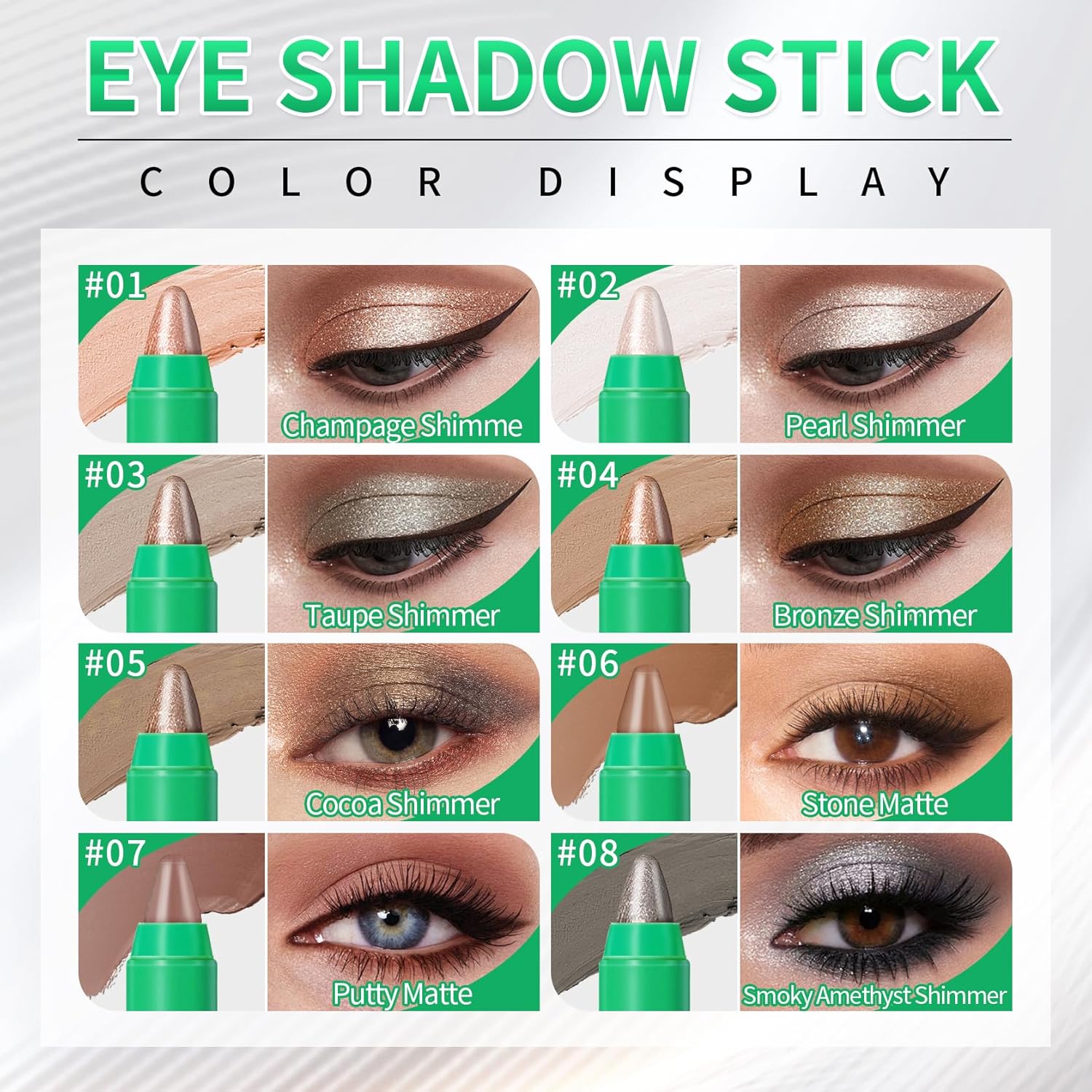 AWCCXMYM 8PCS Eye Shadow Sticks Smooth Matte Cream Eyeshadow Stick Set Long-Lasting & Waterproof Shimmer Eyeshadow Pencil for Daily & Party Christmas Eye Makeup