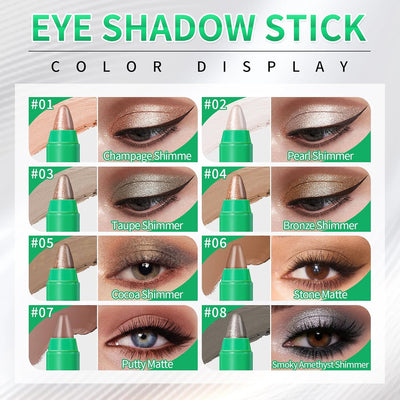 AWCCXMYM 8PCS Eye Shadow Sticks Smooth Matte Cream Eyeshadow Stick Set Long-Lasting & Waterproof Shimmer Eyeshadow Pencil for Daily & Party Christmas Eye Makeup