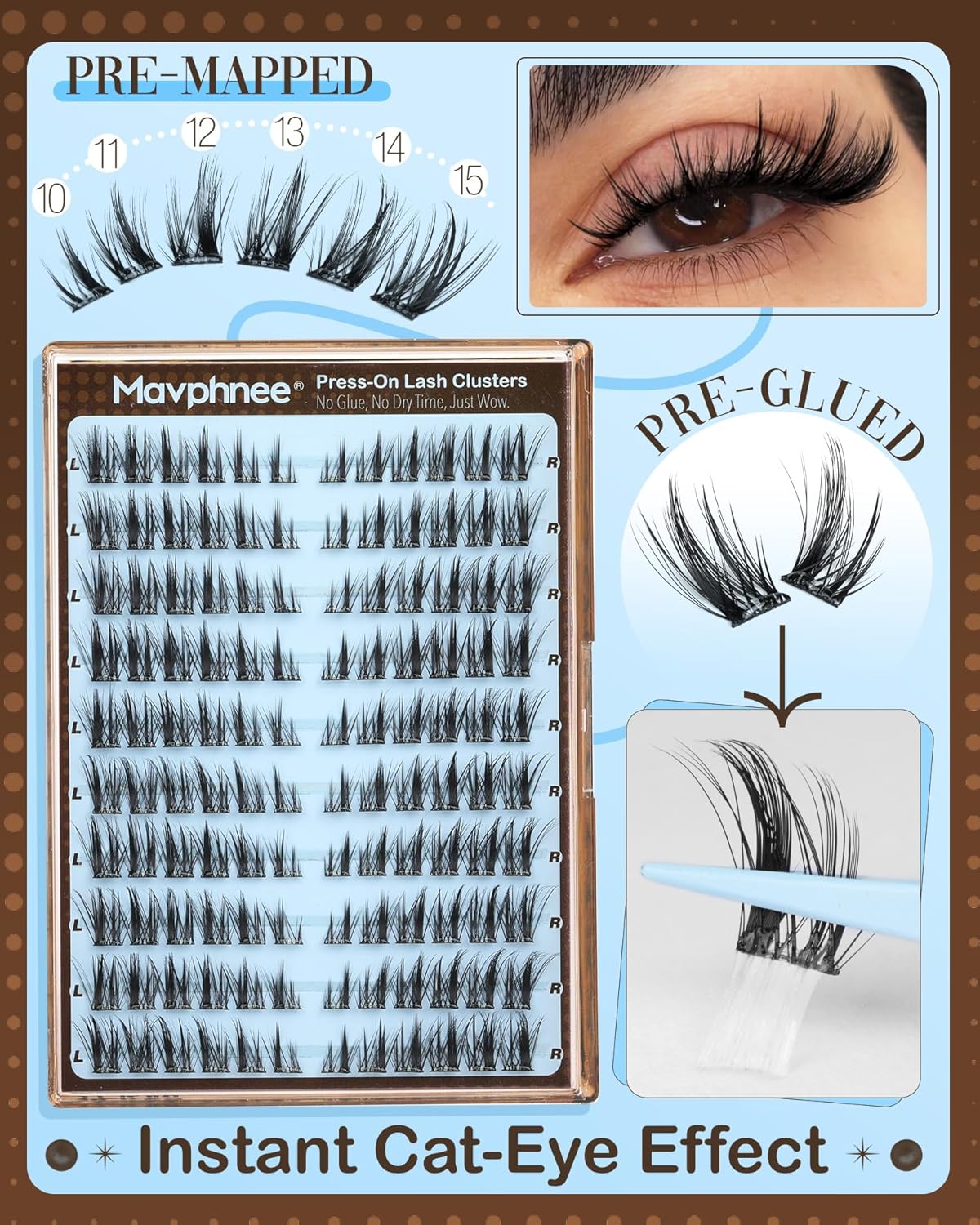 Pre-Glued Lash Clusters Self Adhesive Lashes Cat Eye Fluffy Eyelash Clusters Pre-Mapped Fairy Individual Lashes CC-Curly Wispy Cluster Eyelash Extensions Anime Spiky Cluster Lashes Press on Lashes