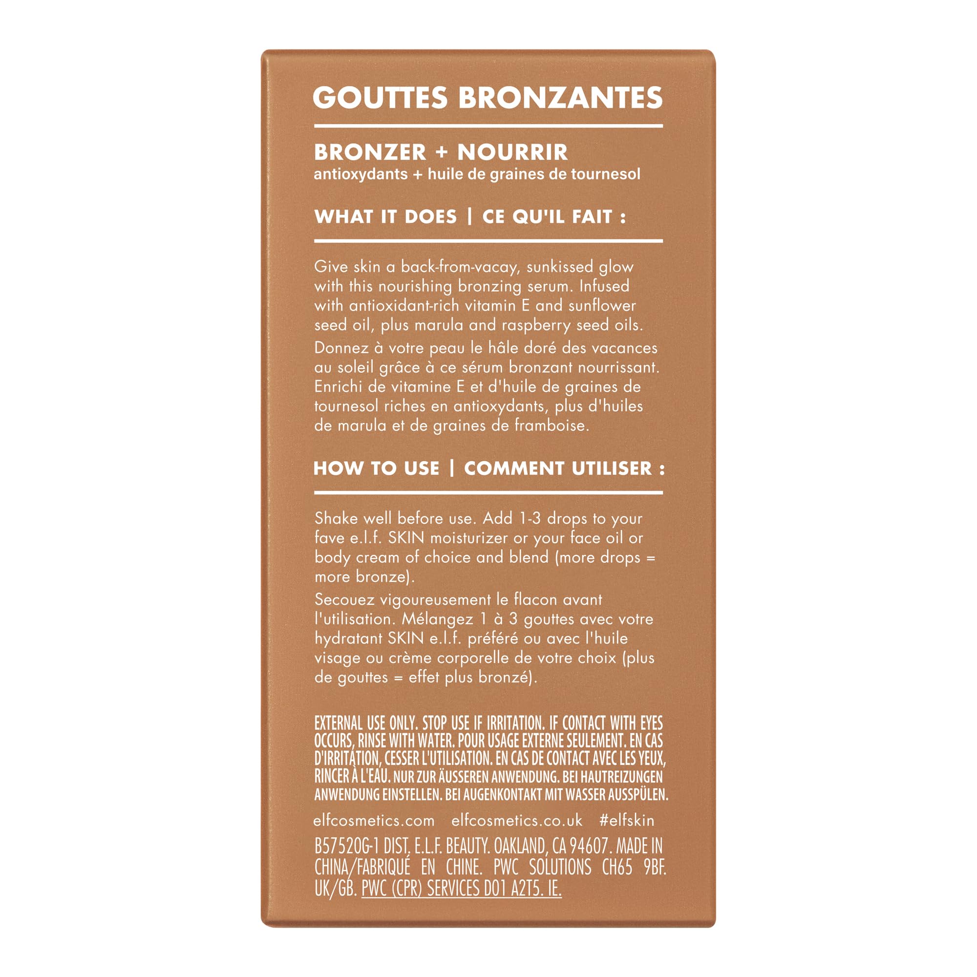 e.l.f. SKIN Bronzing Drops, Liquid Face Tinted Serum with Vitamin E & Sunflower Oil, Shimmer Finish, Vegan & Cruelty-Free, Pure Gold