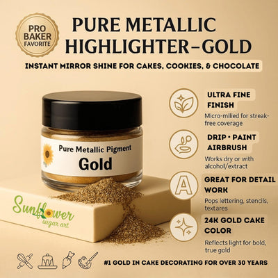 Sunflower Sugar Art 24k Gold Highlighter Dust Food Coloring - Pure Metallic Luxury Gold Baking Stuff for Cake Decoration, Fondant and Gumpaste - 6g High Shine, Non-Toxic Cake Accessories