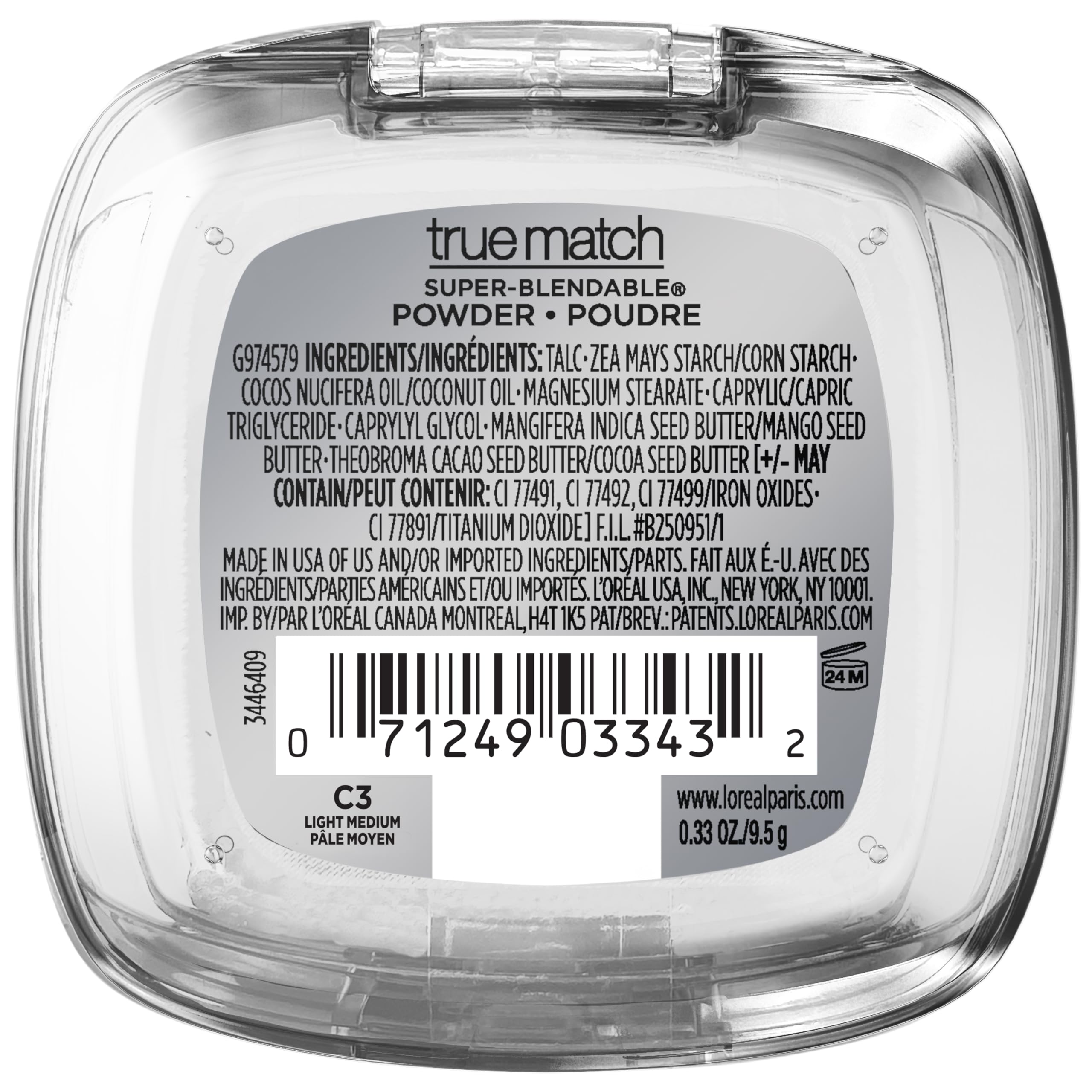 L'Oreal Paris True Match Super Blendable Oil Free Foundation Powder, C3 Light Medium, 0.33 oz, Packaging May Vary
