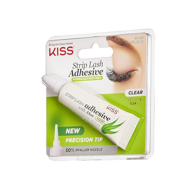 KISS Clear Strip Lash Adhesive with Aloe, Dermatologist Tested, Formaldehyde Free, Non-Irritant, Contact Lens Friendly, Secure Hold, Contains Latex, with Control Nozzle Tip, 0.24 Ounce