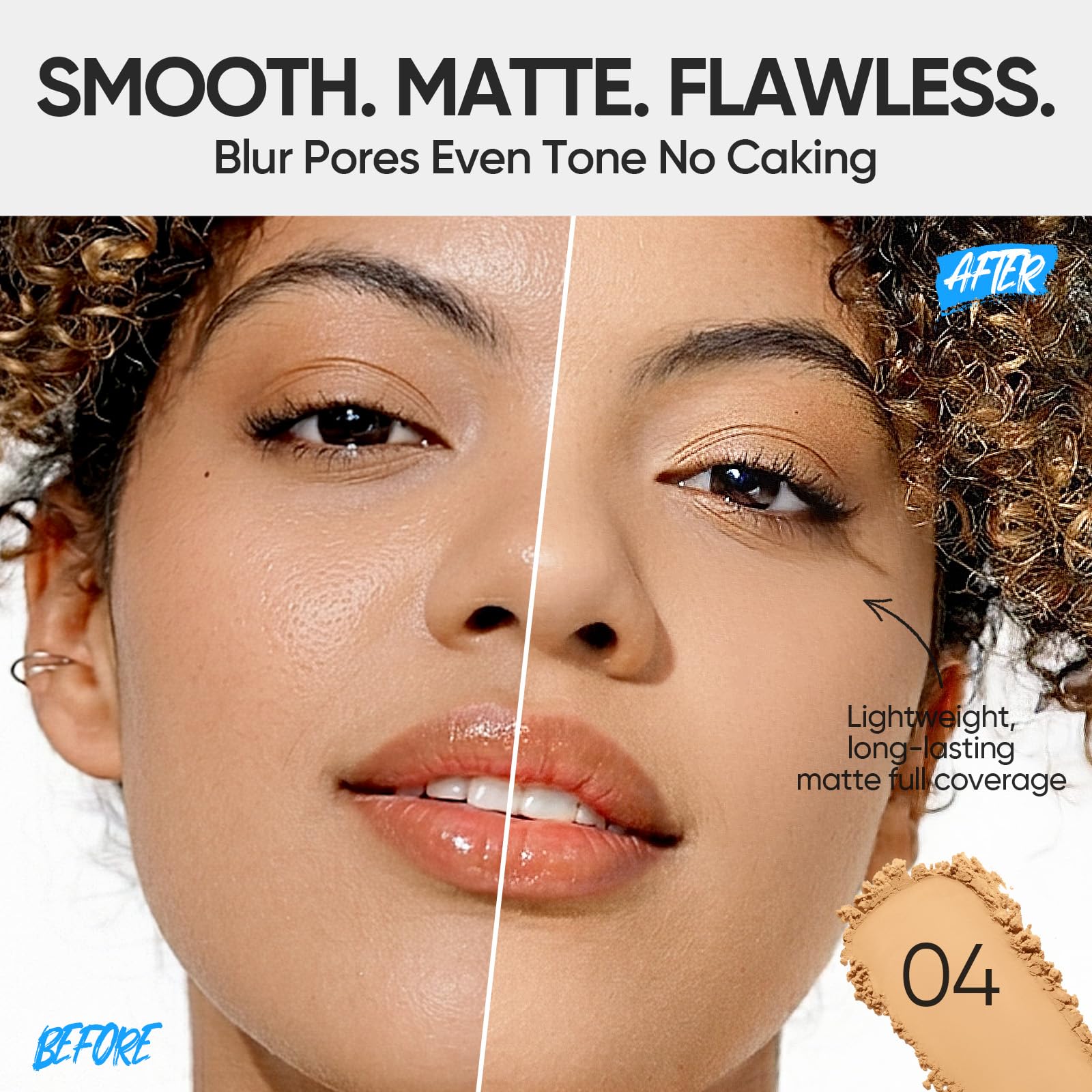 SKINTIFIC Ultra Cover Powder Foundation, Full Coverage Matte Finish, One-Swipe Flawless Pressed Powder with Oil Control, Lightweight & Long-Lasting, Pore-Blurring for Oily Skin (04 Beige)