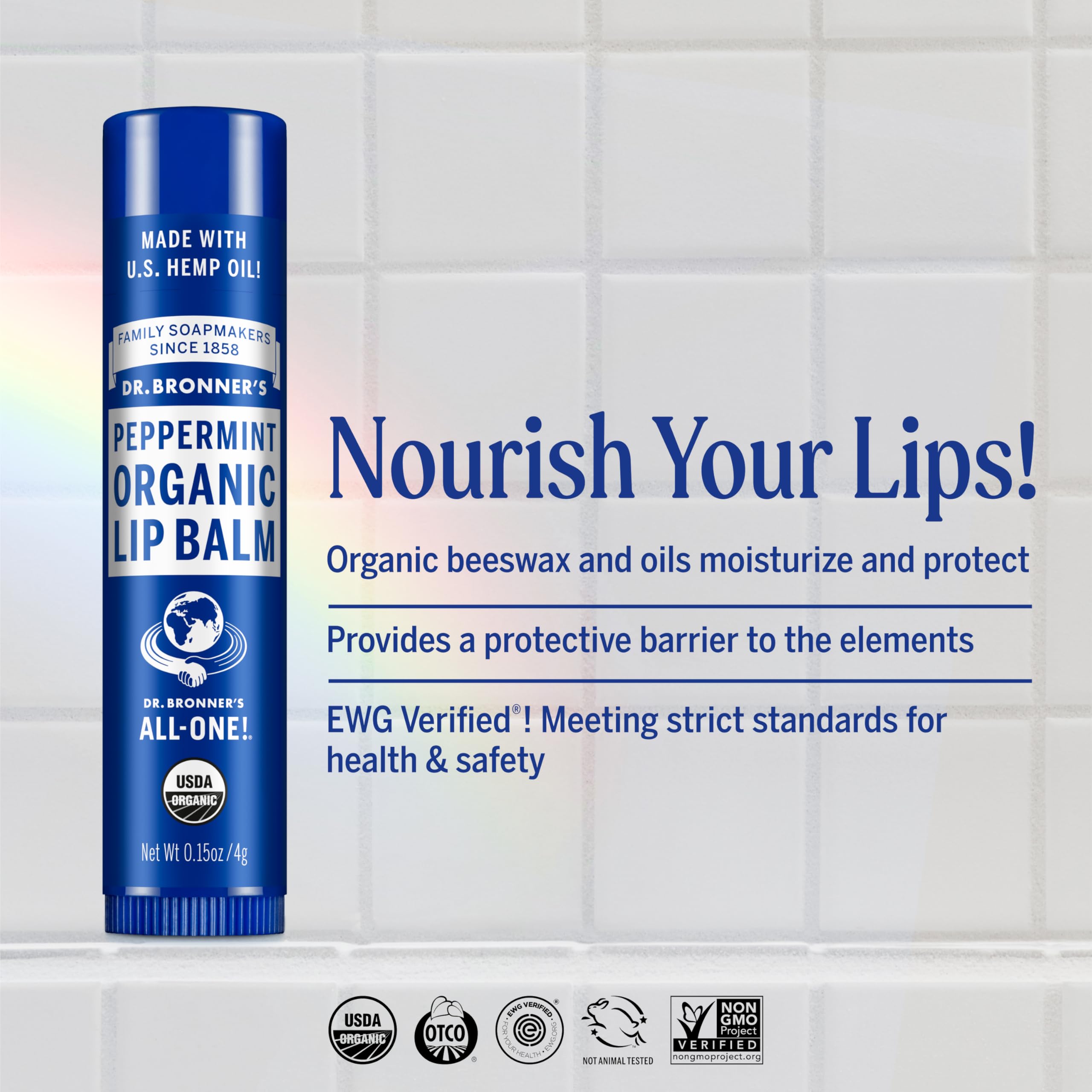 Dr. Bronner's - Organic Lip Balm Variety Peppermint, Orange Ginger, Naked, Lemon Lime) - Made with Organic Beeswax and Avocado Oil, For Dry Lips, Hands, Chin or Cheeks, 0.15 Ounce (Pack of 4)