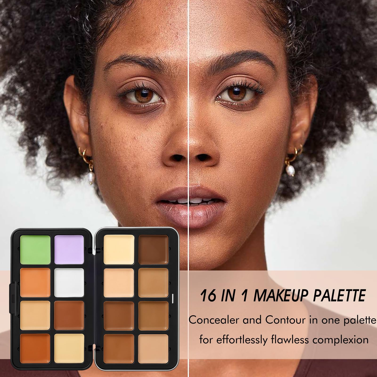 LSxia 16 Colors Cream [Contour Concealer Foundation] Makeup Palette for Cheeks - All in One Makeup Palette Kit with Brush, Natural Matte Long Wearing, Waterproof Blendable Face Make Up Pallete (#06)