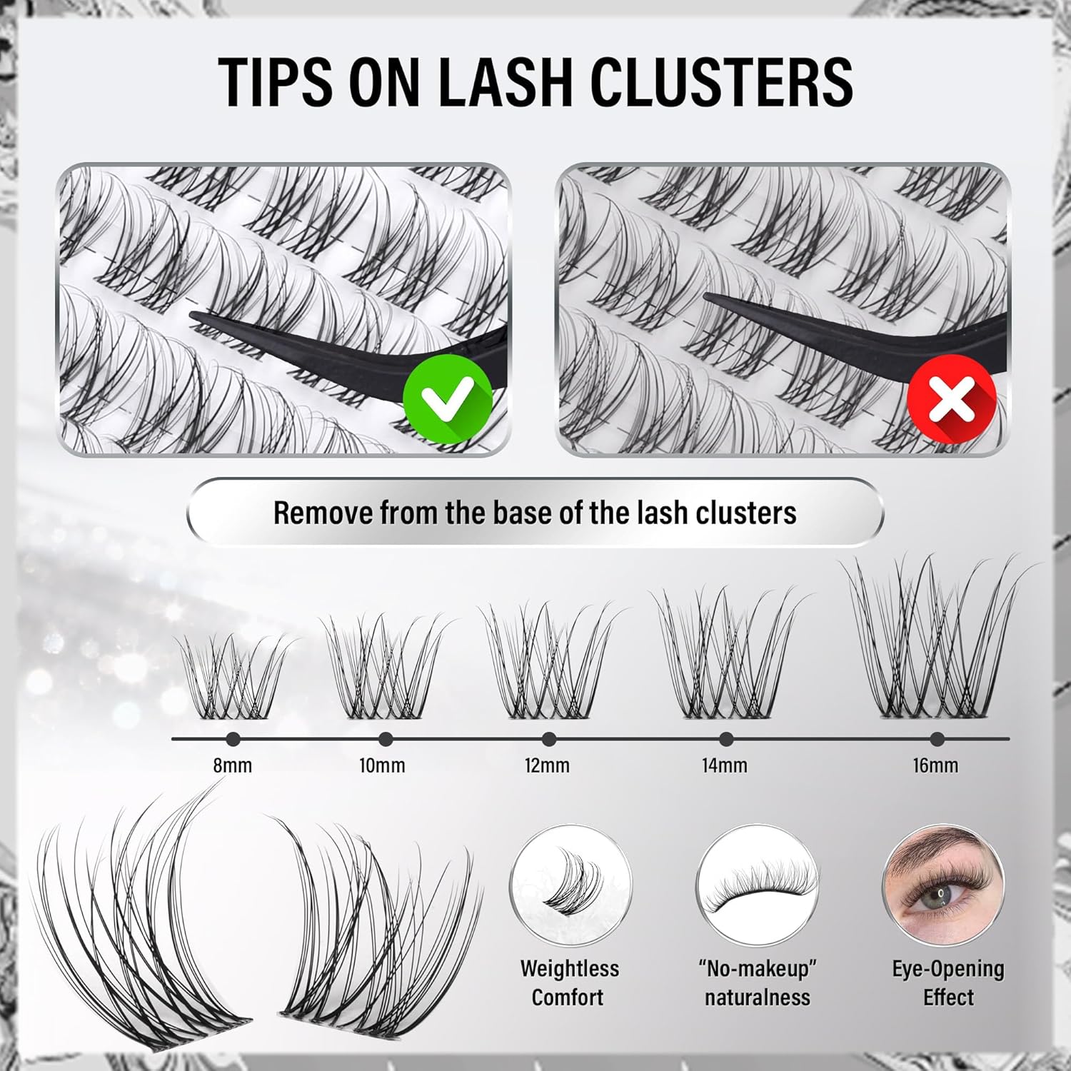 Velure Eyelash Clusters Natural Lash Clusters Eyelash Extensions 8-16mm Wispy Individual Lashes Clusters DIY Ultra-Light Lash Extensions Soft C Curly Eye Lashes with Invisible Thin Band