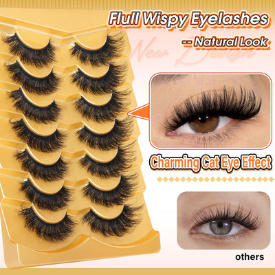 False Eyelashes Thick Faux Mink Lashes Cat Eye Lashes strips 6D Volume Wispy Fake Lash 18mm Long Mink Strip Eyelashes 7 Pairs