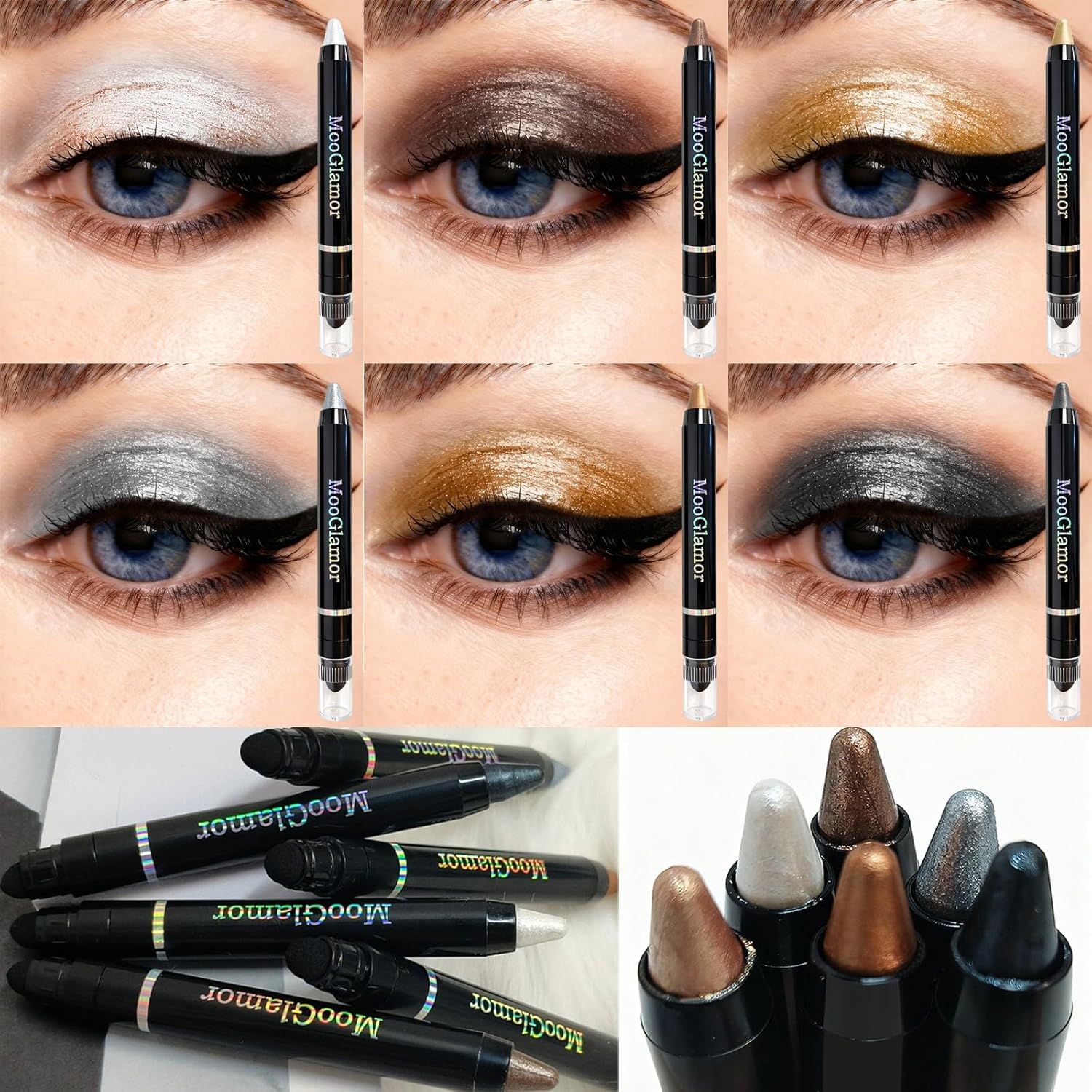 6 Pcs Eyeshadow Stick Shimmer Eye Shadow Set with Retractable and Blendable Eye Shadow Stick for Long-Lasting Colorful Eye Makeup