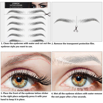 Blulu 6 Sheets 4d Hair-like Waterproof Eyebrow Tattoos Stickers Transfers Temporary Brow Tattoo Peel off Grooming Shaping Sticker in Arch Style, 66 Pairs Black(Medium Arch Eyebrow)