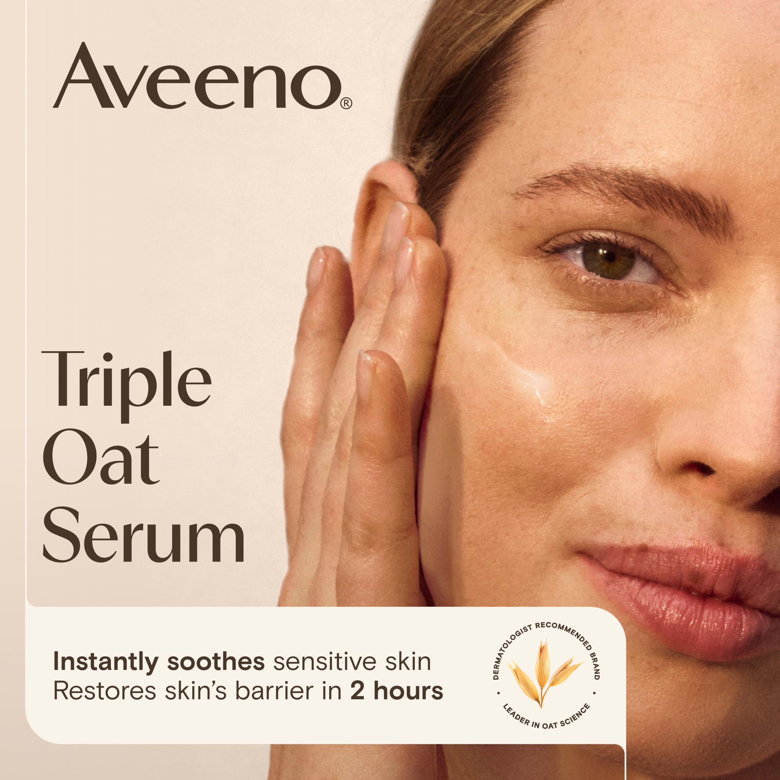 Aveeno Calm + Restore Triple Oat Hydrating Face Serum for Sensitive Skin, Gentle Lightweight Hydrating Serum for Face Instantly Smooths Skin, Non-Comedogenic, Hypoallergenic, Fragrance-Free