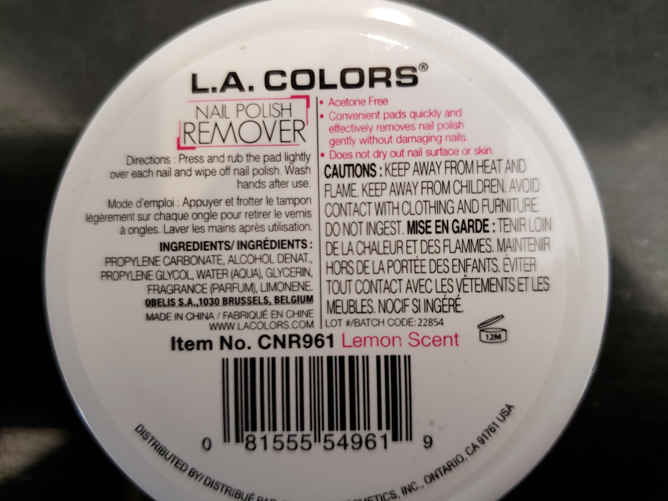L.A. COLORS Nail Polish Remover, Lemon Scent CNR961