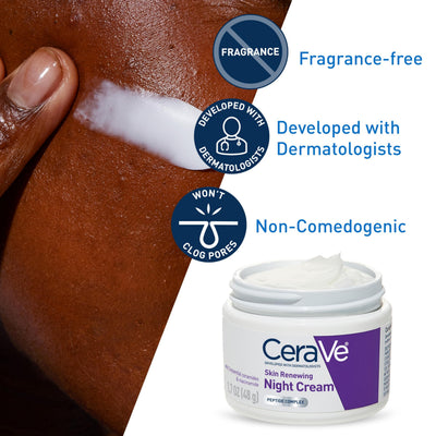 CeraVe Skin Renewing Night Cream, Peptide Complex, Hyaluronic Acid & Ceramide Moisturizer for Face, 1.7 Ounce