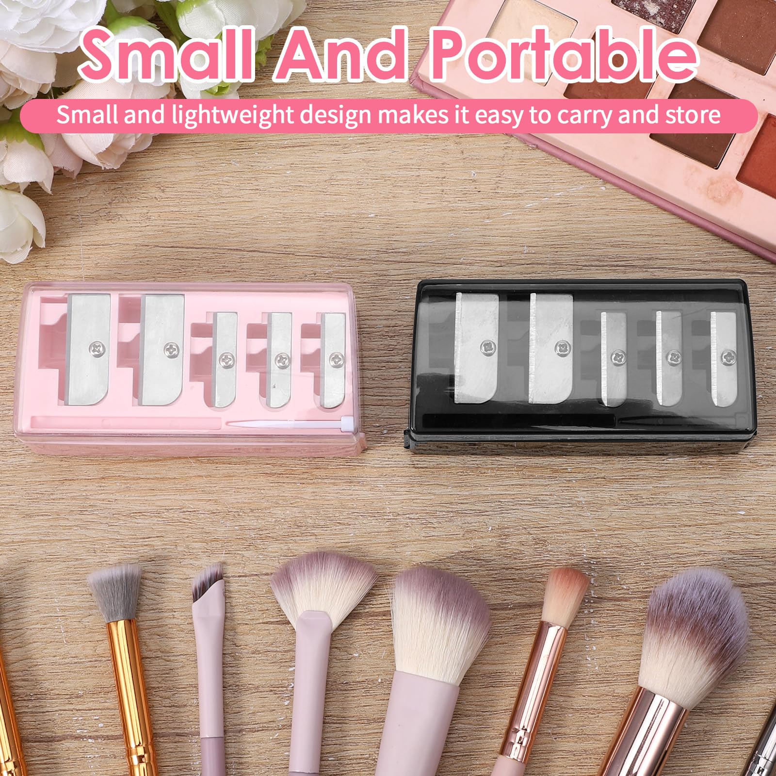 2 PCS Eye Pencil Sharpener, 5 Hole Makeup Pencil Sharpeners Eye Liner Sharpener Tool Lip Liner Pencils Eyeliner Makeup Eyeliner Pencils Sharpeners Cosmetic Tool Multiple Sizes, 5 Slot Black Pink