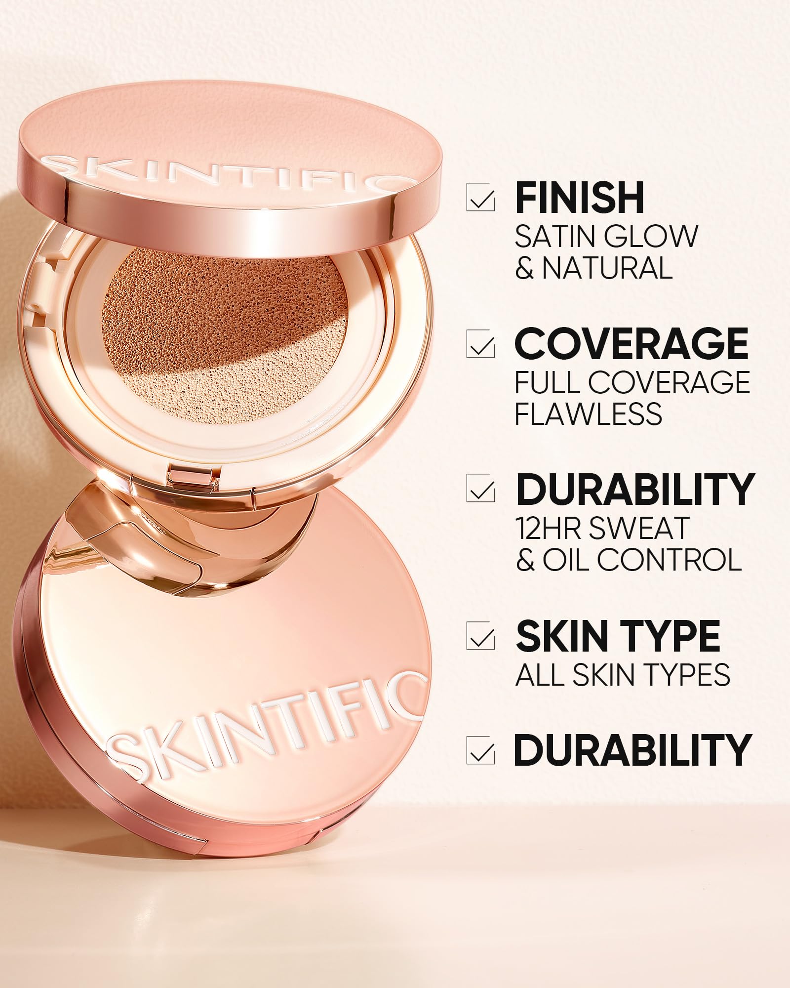 SKINTIFIC Cushion Foundation | Full coverage, Weightless, Skin fit, Satin Glow Finish, Oil-Control Waterproof Foundation, Sweatproof Flawless BB Cream CC Korean Makeup
