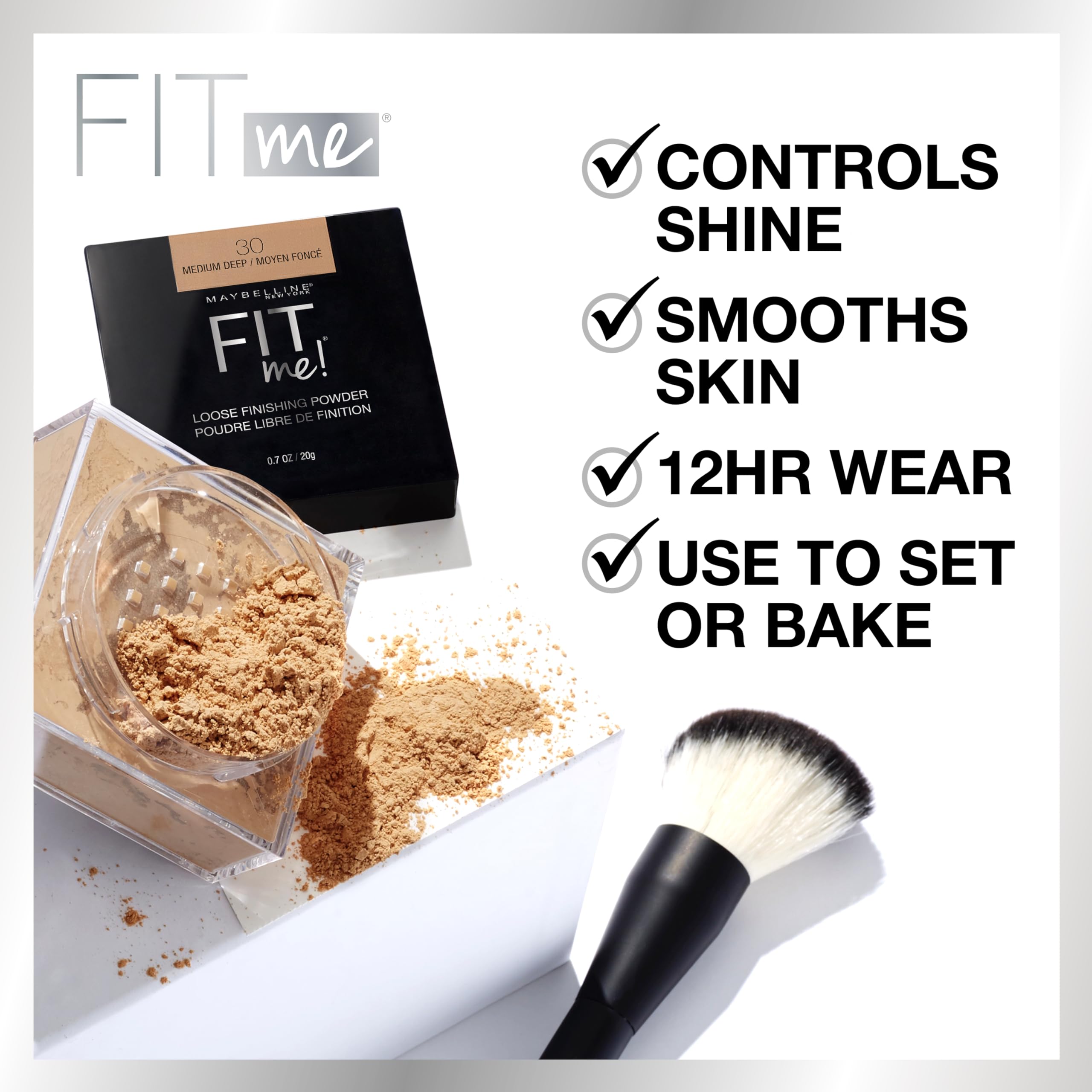 Maybelline Fit Me Loose Setting Powder, Face Powder and Finishing Makeup, Medium, 1 Count