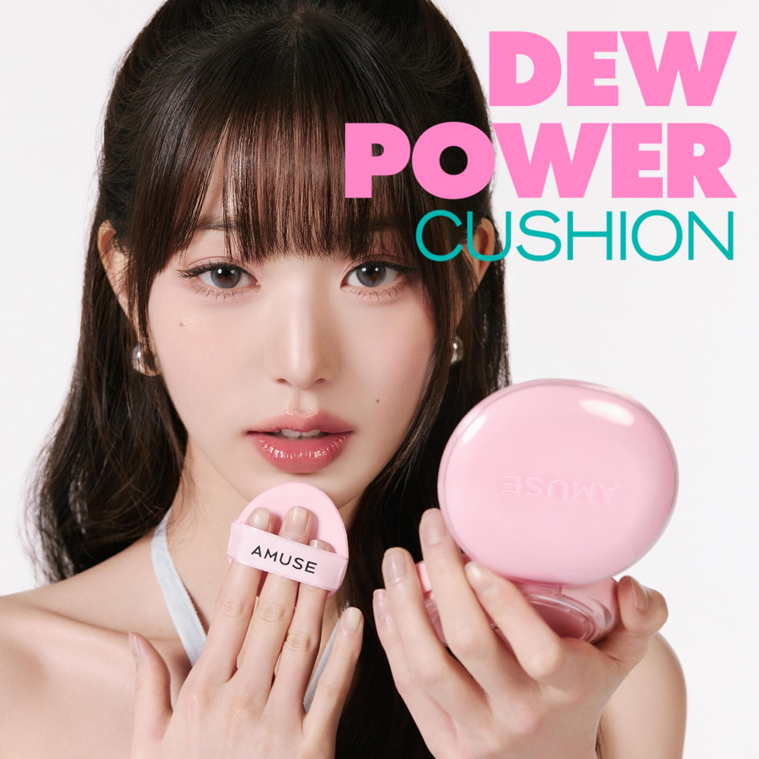 AMUSE SEOUL Dew Power Vegan Cushion Foundation (01 PURE) - Semi Glow, Full Coverage, Dewy Finish, Long Lasting, Lightweight, Smooth Radiant Skin, Vegan, Korean Beauty Makeup