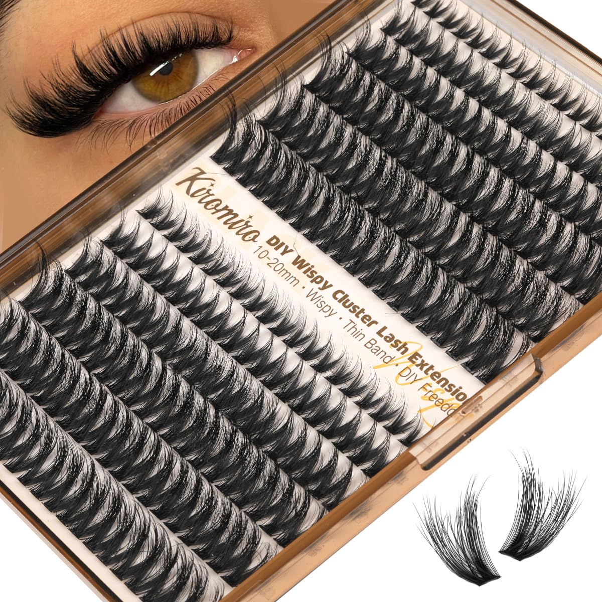 Kiromiro Brown Lash Clusters with Spikes Cluster Eyelash Extensions 10-20mm DIY Eyelash Clusters Wispy 204pcs Individual Lash Extensions Fluffy Cluster Lashes