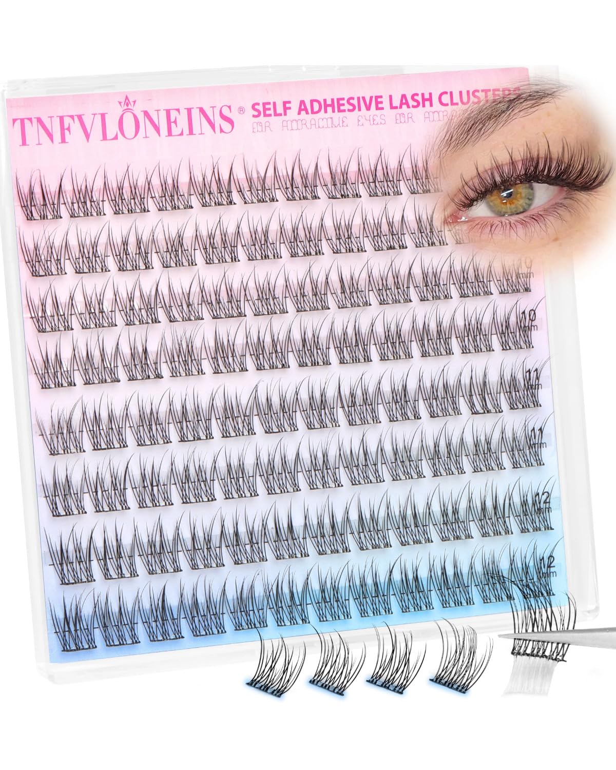 Self Adhesive Eyelashes Natural Self Adhesive Lash Clusters 9-12MM Wispy Eyelash Clusters No Glue Needed Cluster Eyelash Extensions Waterproof Pre glued Individual Lashes Extension by TNFVLONEINS