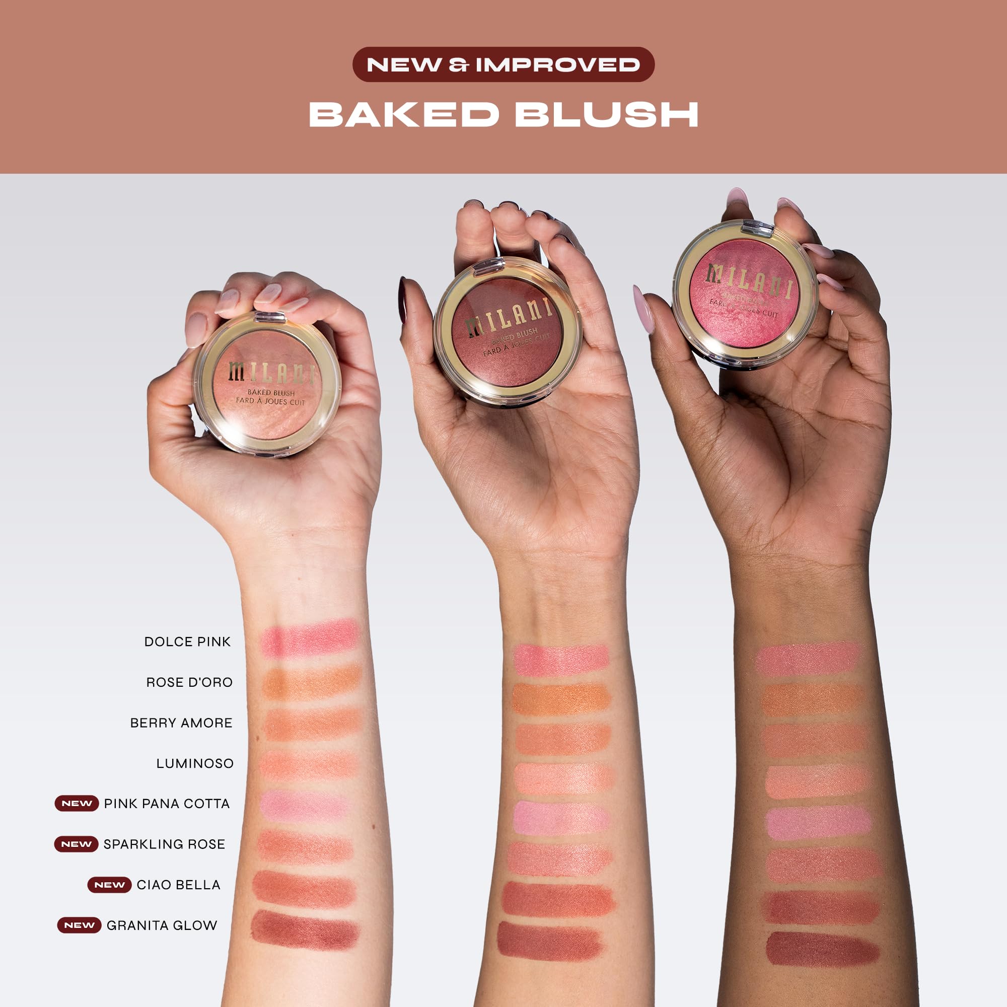 Milani Baked Blush, Updated Powder Blush for Cheeks, Cruelty Free Makeup - Shape, Contour & Highlight Face for a Shimmery or Matte Finish - Dolce Pink