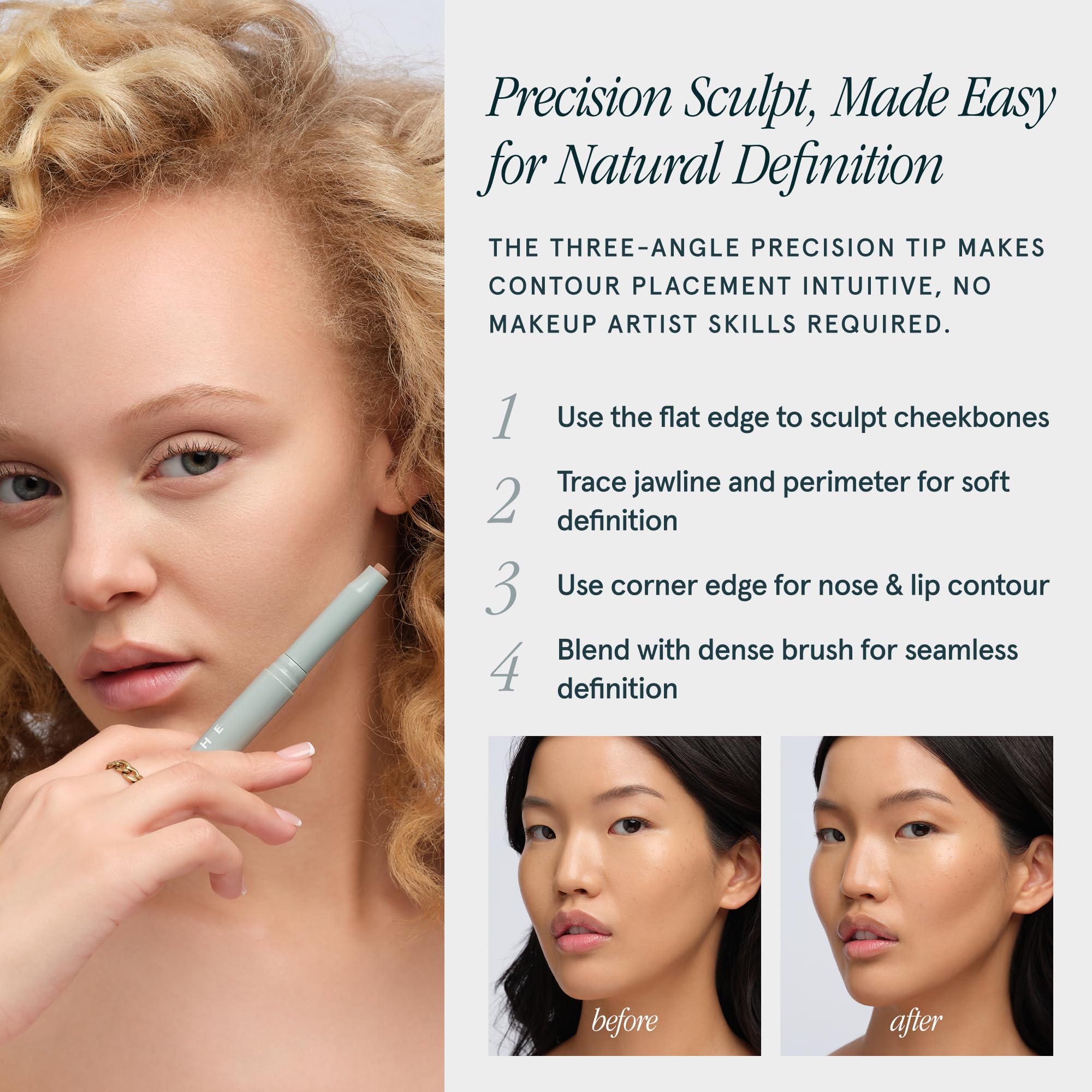 SOSHE Precision Sculpting Stick Cream Contour Stick- Satin Finish Contour Makeup- Three-Angle Tip for Cheek, Jaw and Nose, Multi Use - Blendable - Vegan - Refillable - (Linen - Light)