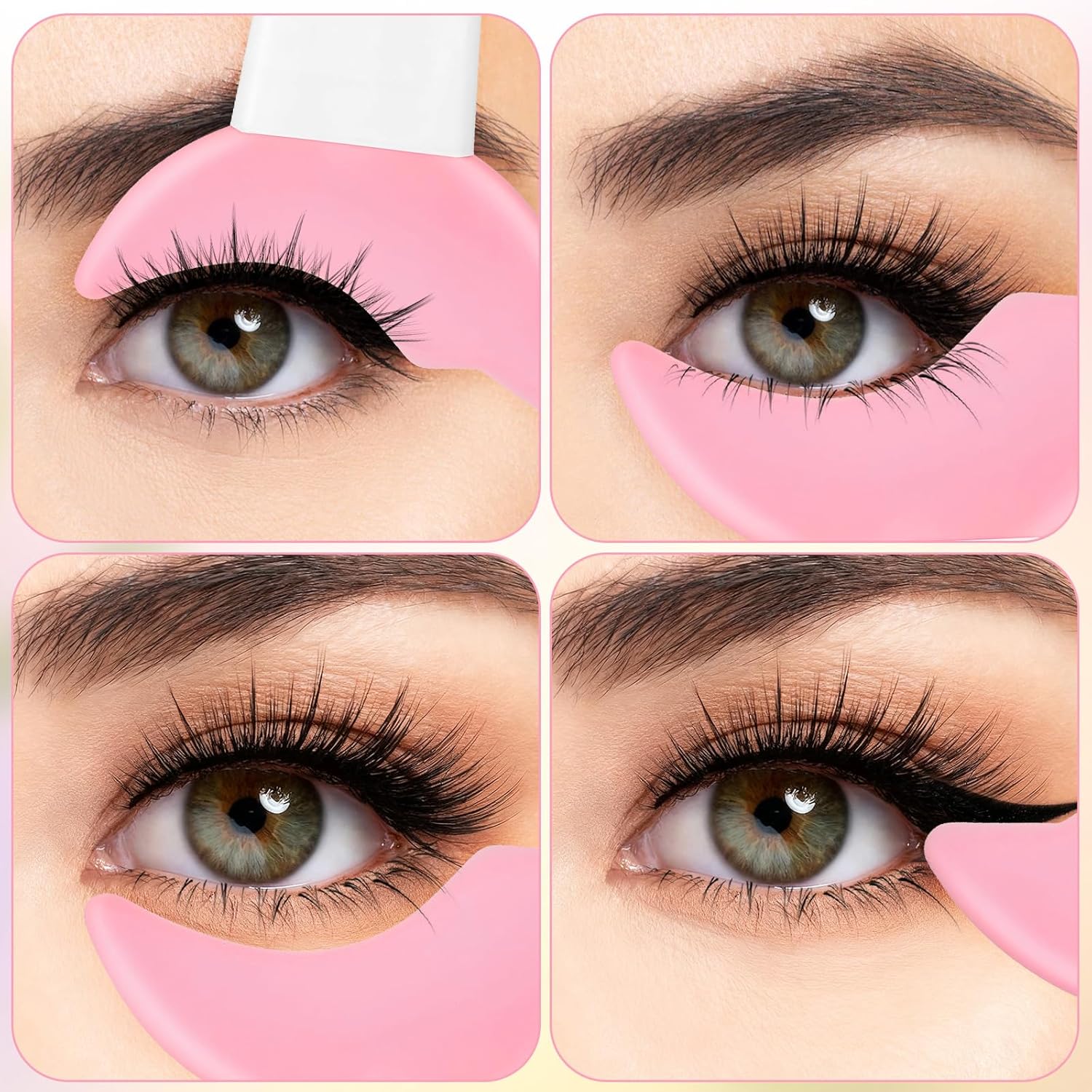 4 PCS Mascara Eyelash Applicator Guard Tool, Reusable Silicone Eyeliner Aid Mascara Shield Pink Eyelash Lipstick Eyeshadow Applicators Aid Tool Multifunctional Makeup Stencil for Women, Beginners