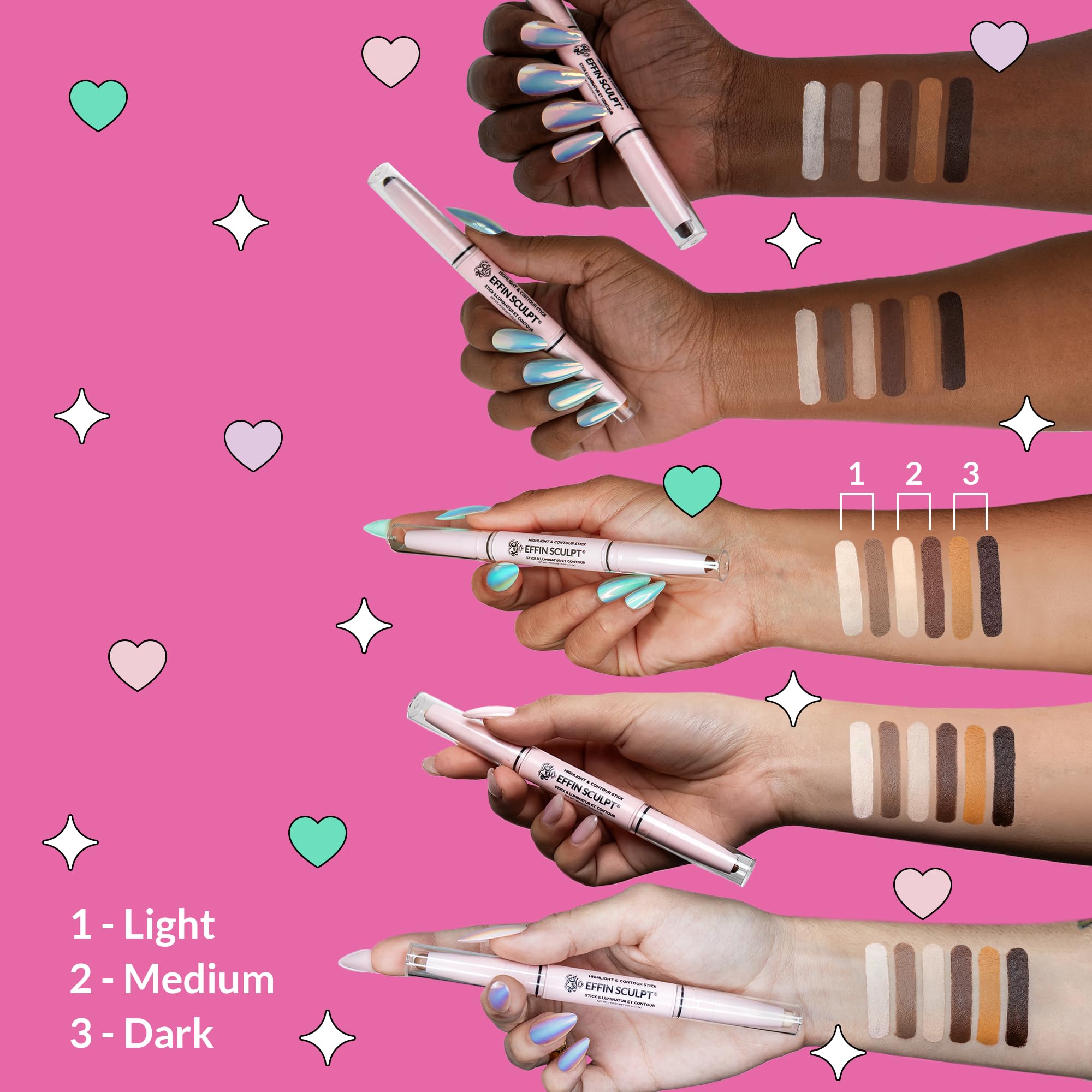 KimChiChic Beauty Effn Sculpt Dual-Ended Highlight & Contour Stick, Creamy & Blendable Formula with Mango Seed Butter, Vitamin E & Sweet Almond Oil, Cruelty-Free, Light