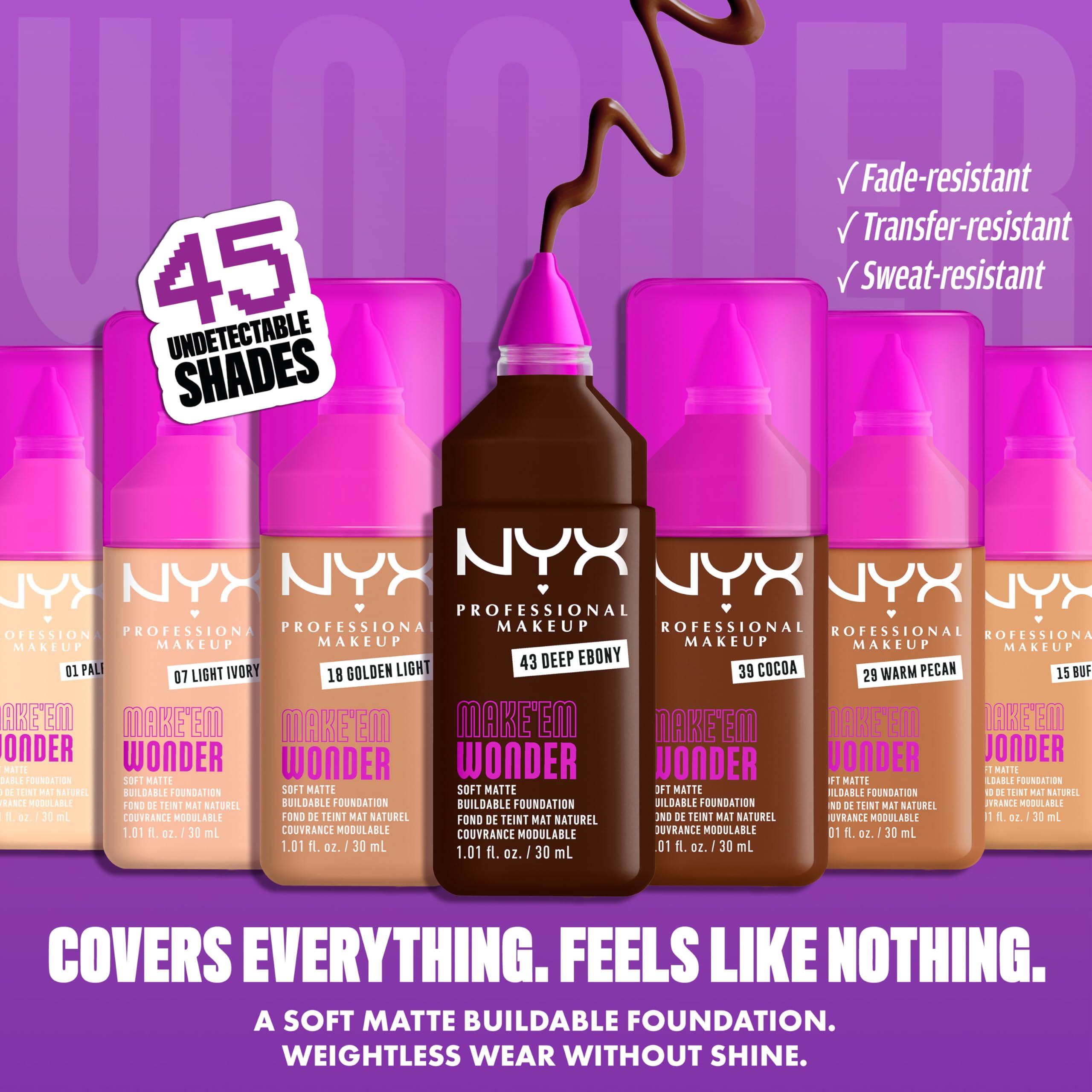 NYX PROFESSIONAL MAKEUP Make 'Em Wonder Liquid Foundation, 24HR Foundation Makeup With A Soft Matte Finish, Buildable Full Coverage - 14 True Beige