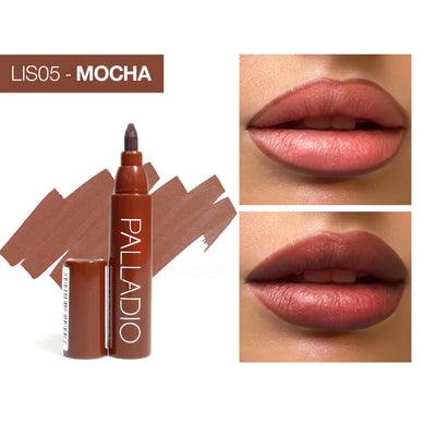 Palladio Lip Stain, Hydrating and Waterproof Formula, Matte Color Look, Longlasting All Day Wear Lip Color, Smudge Proof Natural Finish, Precise Chisel Tip Marker, Mocha Cream
