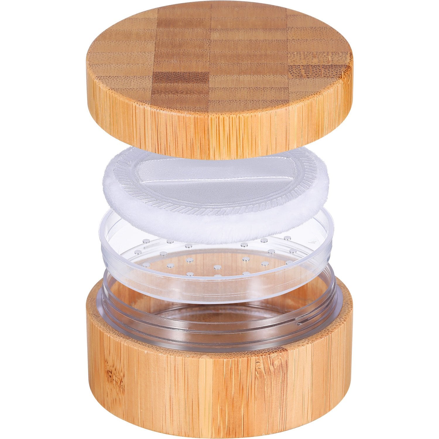 Frienda 30 ml Bamboo Loose Powder Puff and Container Empty Dusting Powder Jar for Body Face Makeup Travel Box Compact Case Holder with Sifter Lids and Puff