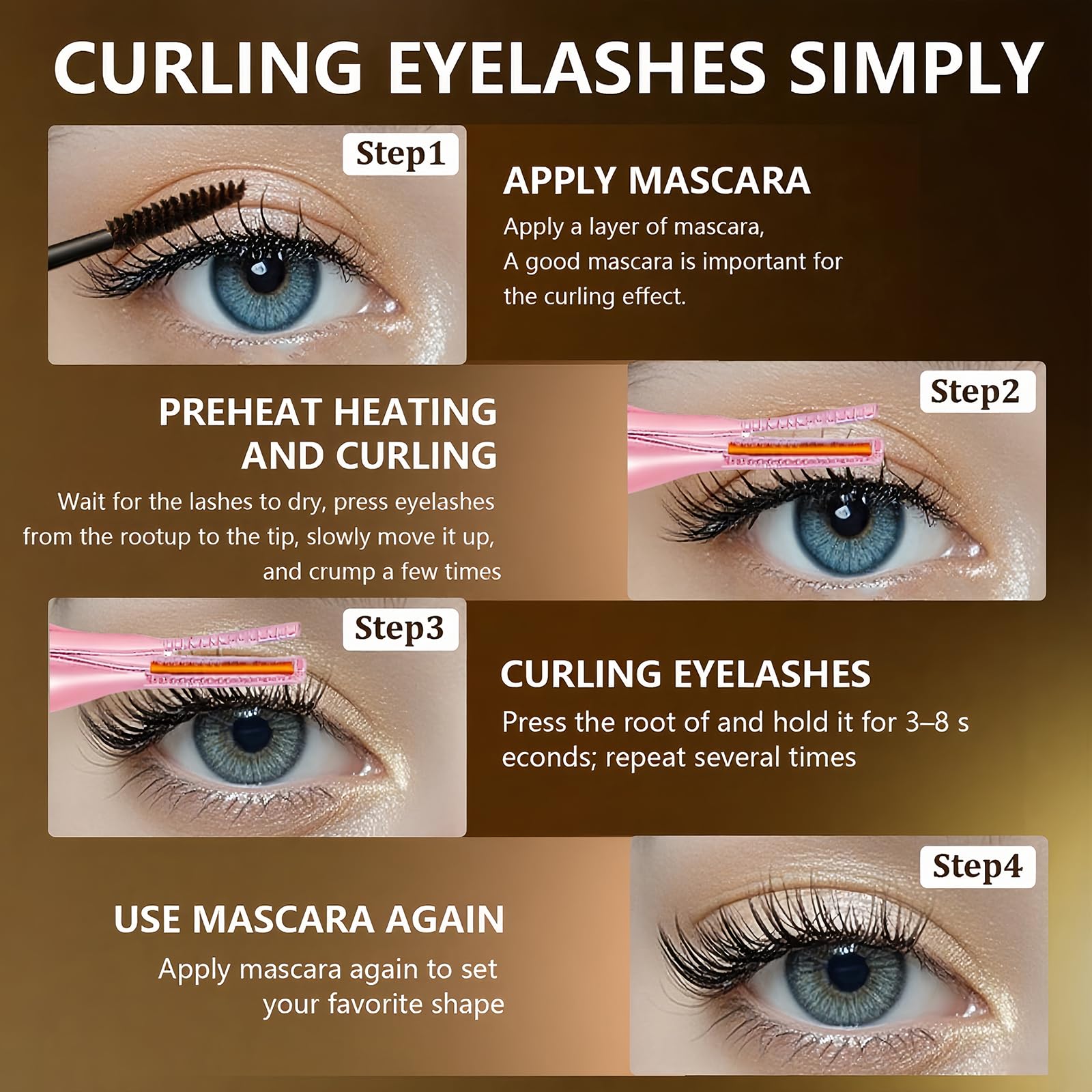 Heated Eyelash Curler - 2-in-1 Clip-Type Design, 3 Temperature Modes, Natural Curling 24H Long-Lasting Curl, Gift for Women & Girls, Light Pink DA