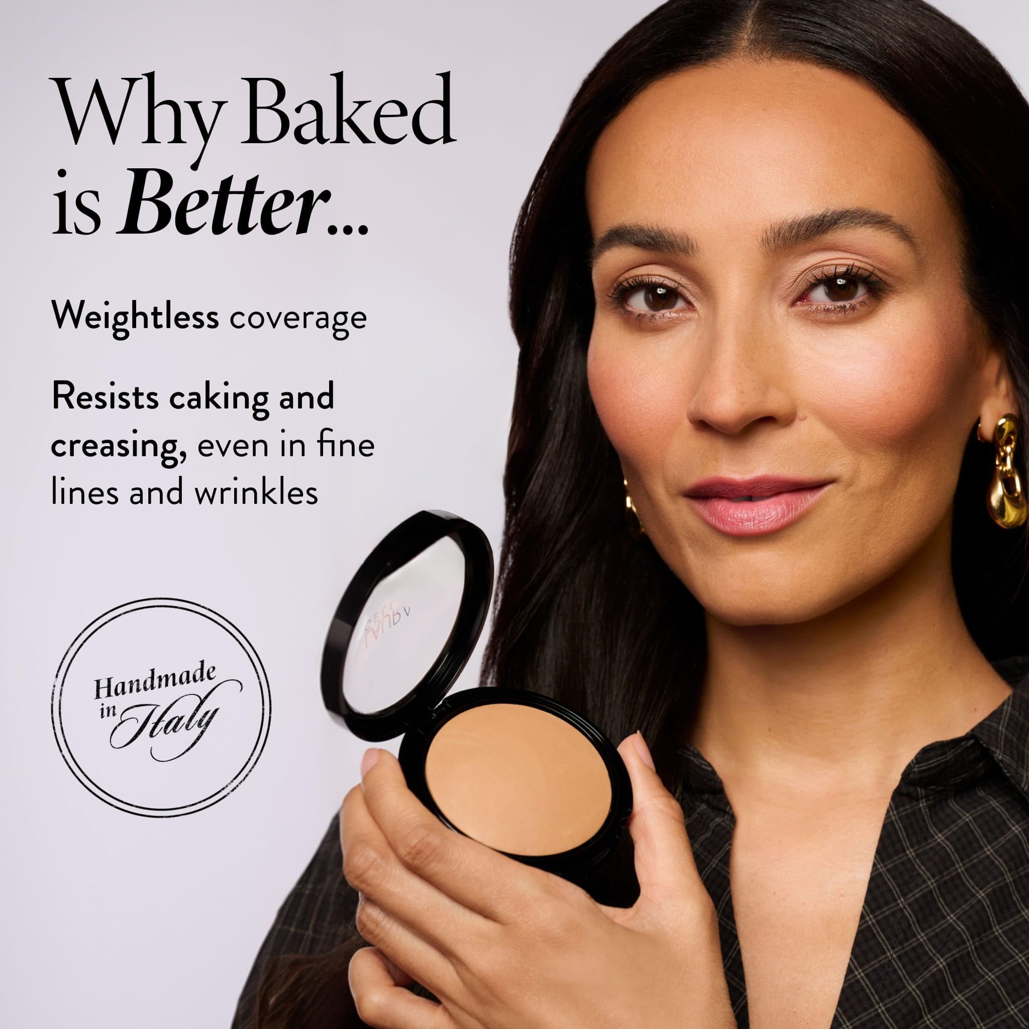 LAURA GELLER NEW YORK Baked Double Take Powder Foundation – Longwear Buildable Medium to Full Coverage – Matte Finish – Non-Caking Formula– Handmade in Italy – Mature & Sensitive Skin – Medium