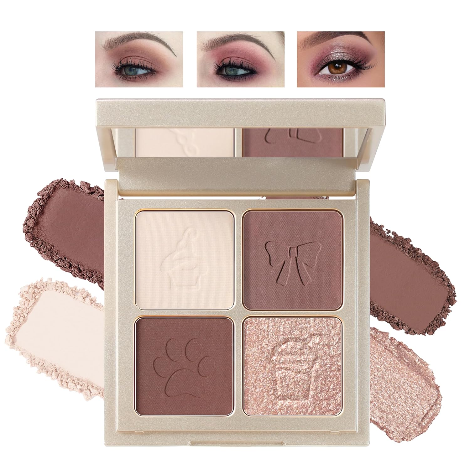 Noerrors Plum Light Burgundy Eyeshadow Quad Palette, Nude Beige Brown Taupe Mauve Natural Matte Eyeshadow for Older Women, Silky Fine Powder Lightweight Blendable Neutral Shimmer Eye Makeup Palette