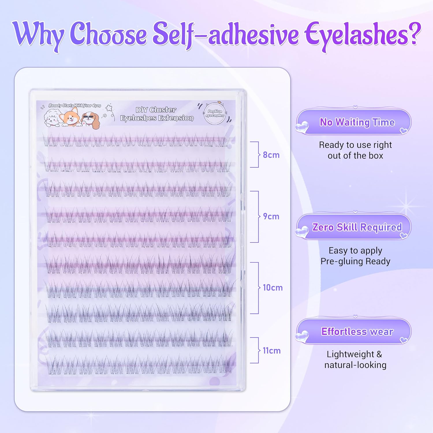 Self Adhesive Eyelashes, Individual Lashes Clusters for Natural Lash Clusters Kit, Pre Lash Glue Wispy Cluster Eyelash Extensions Kit Easy to Apply 120 PCs 8mm 9mm 10mm 11mm