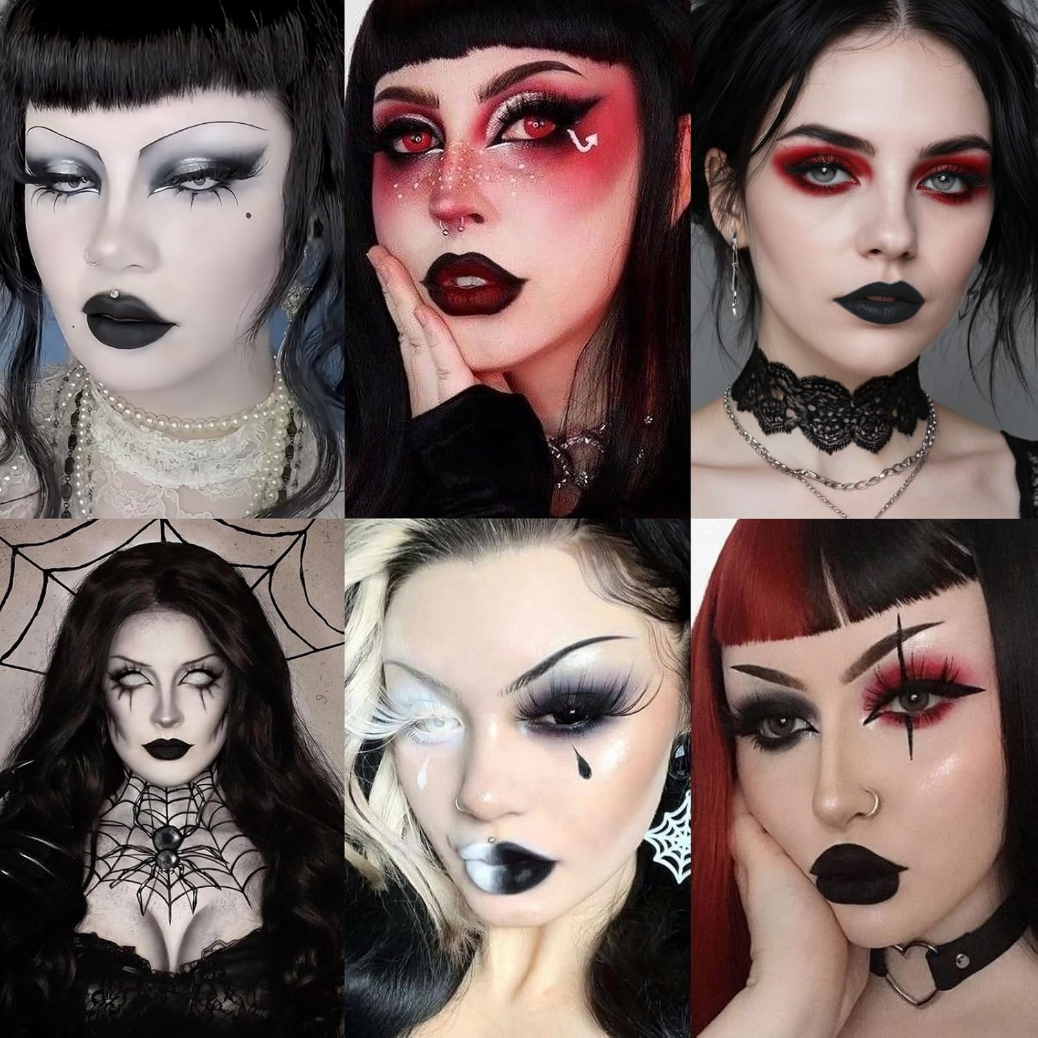 Afflano Goth Eyeshadow Makeup Kit, Multichrome White Black Red Eyeshadow Palette, Goth Black lipstick Matte Waterproof,Ultra-Pigmented Intense Metallic Smokey Eye shadow SFX Halloween Gothic Makeup