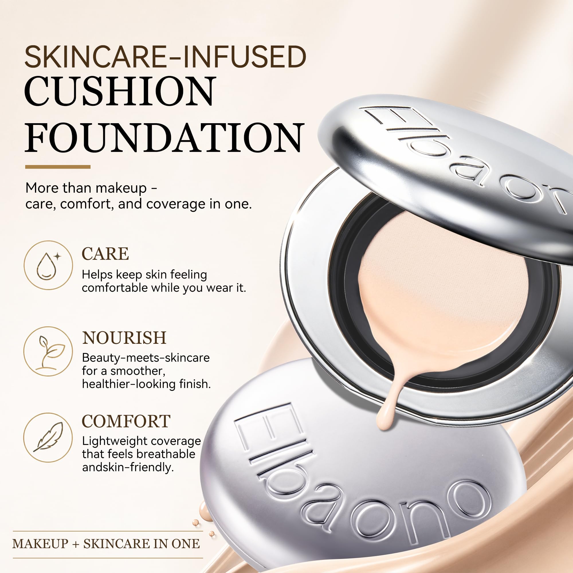 Korean Cushion Foundation Compact with Refill, Skincare-Infused Collagen Face Makeup, Radiant Lightweight Buildable Coverage, #23 Natural White, 0.46 Fl Oz x 2