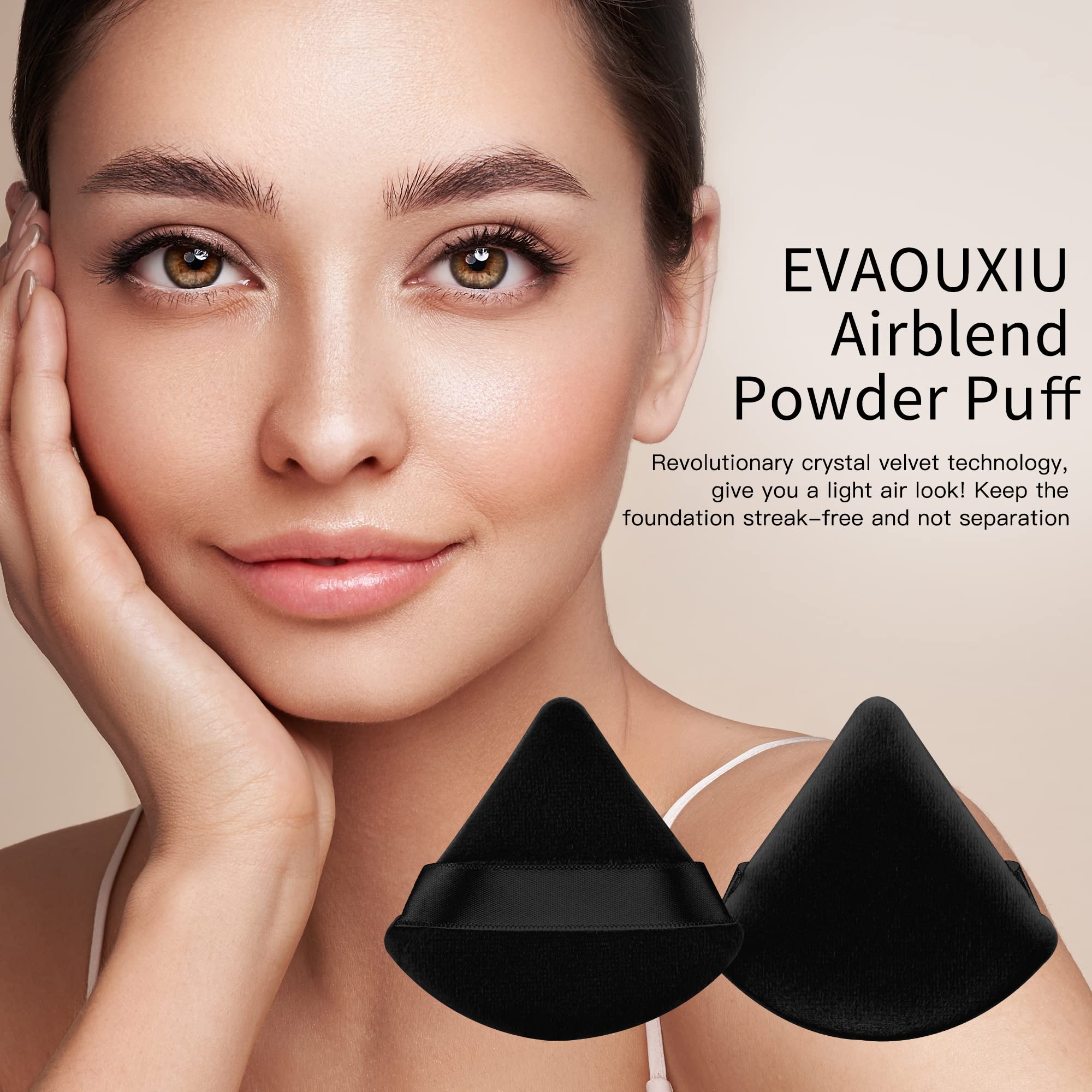 EVAOUXIU 2 Pcs Triangle Powder Puff for Face Powder, Soft Plush Setting Makeup Puff, Velour Cosmetic Foundation Blender Sponge Beauty Makeup Tools (Black)