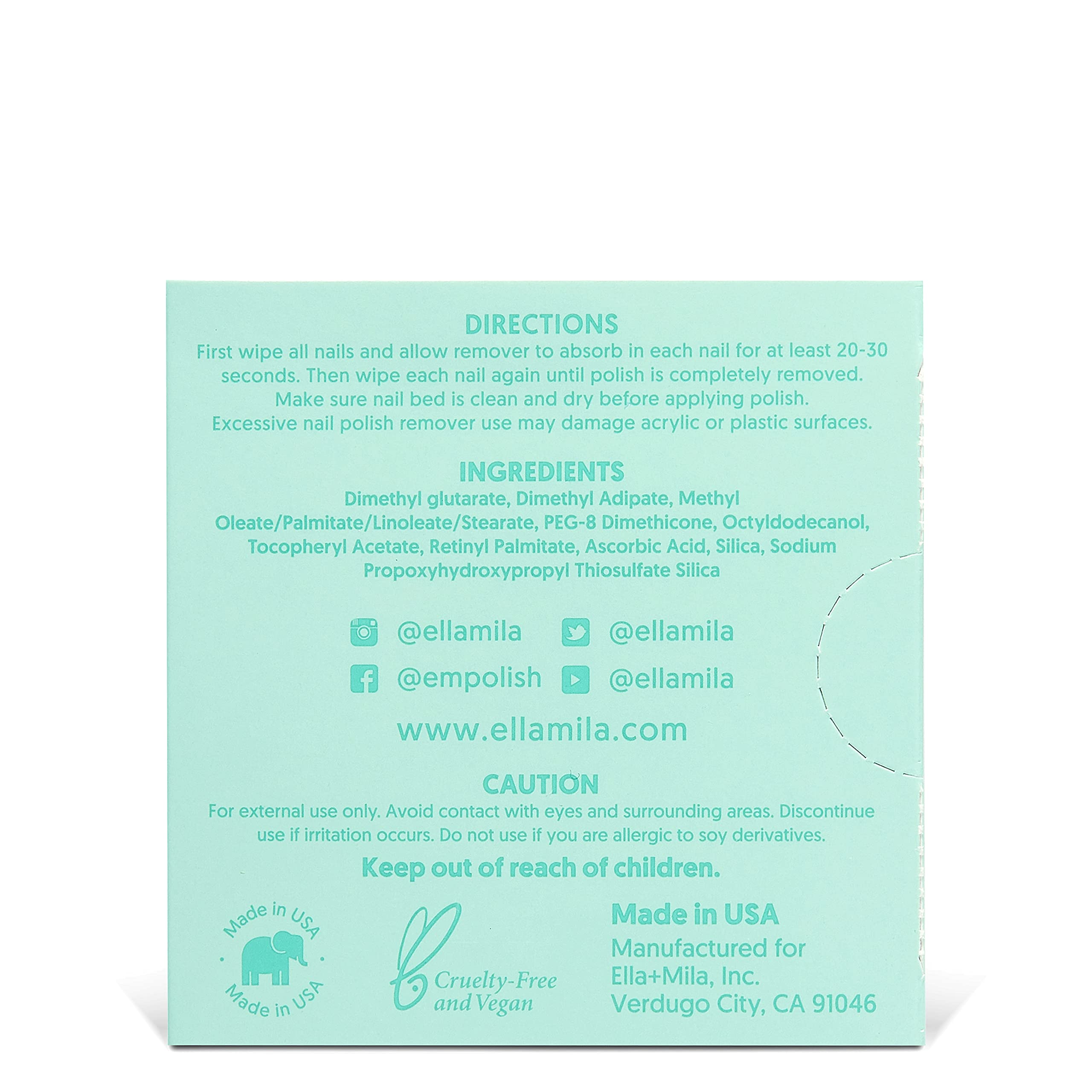 ella+mila Soy Nail Polish Remover Wipes - Non-Acetone, Non-Toxic Fingernail Polish Remover Pads - Travel Size, Individually Wrapped, Lint Free - Enriched with Vitamins (12 Pack)